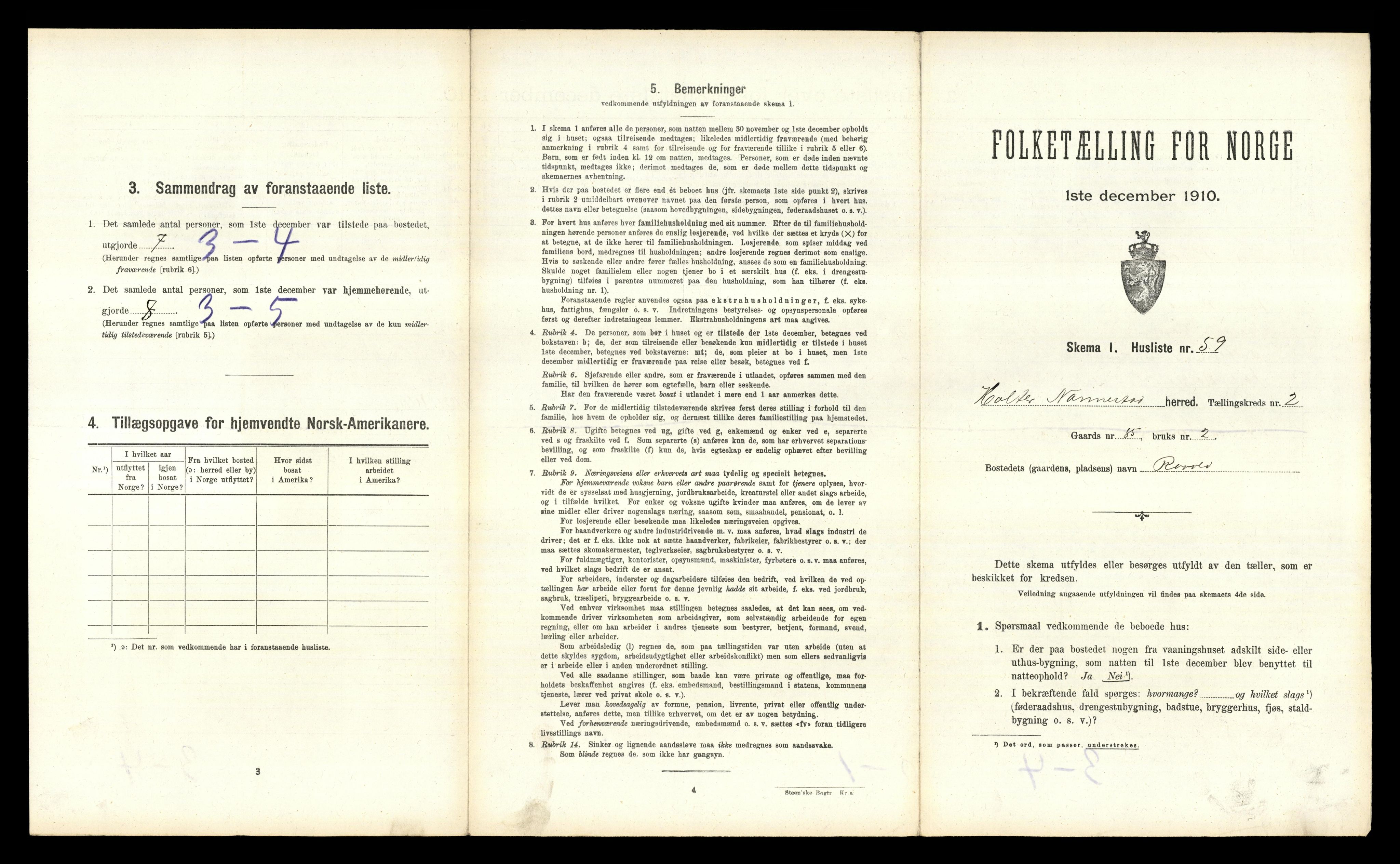 RA, 1910 census for Nannestad, 1910, p. 315