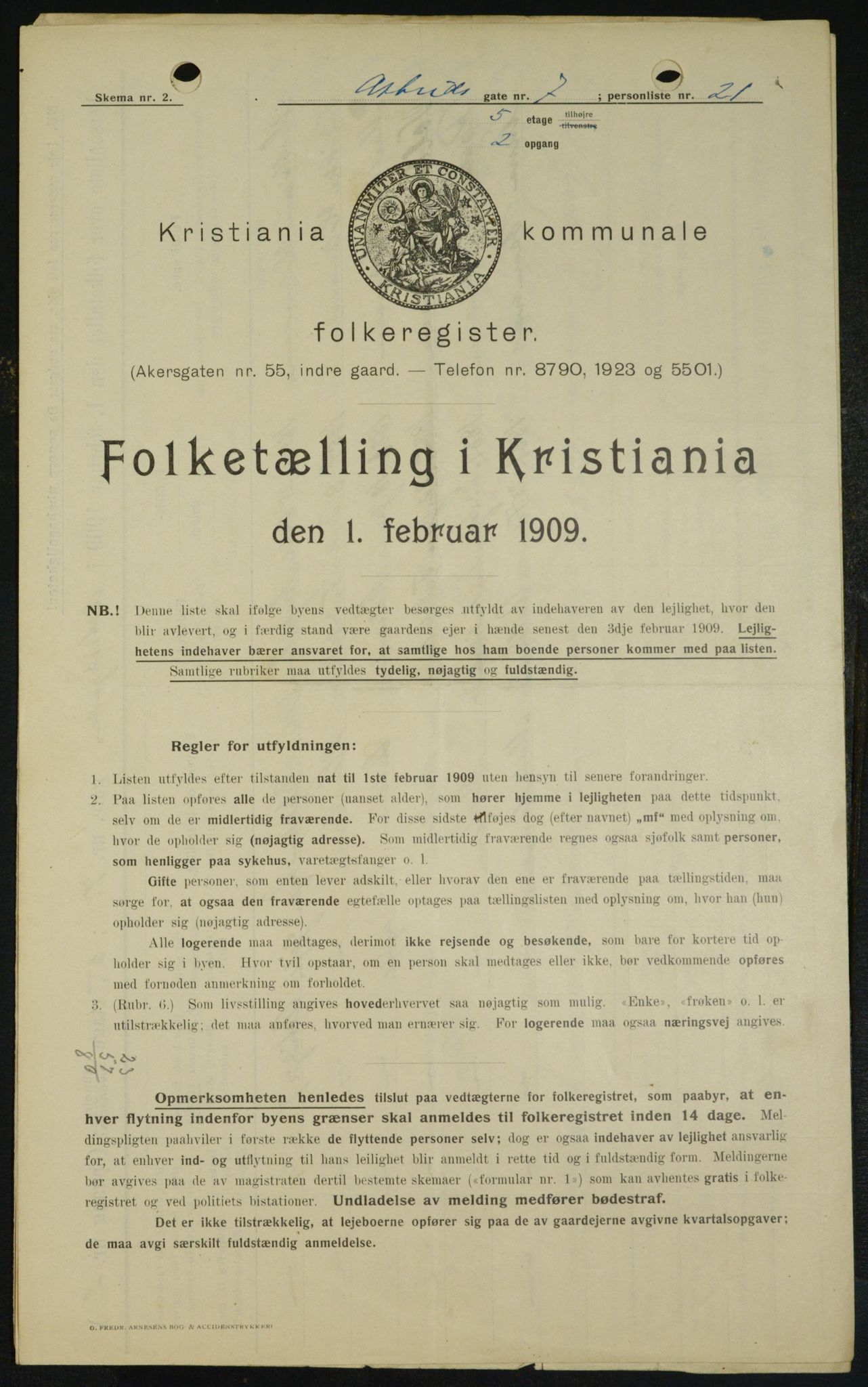 OBA, Municipal Census 1909 for Kristiania, 1909, p. 15654