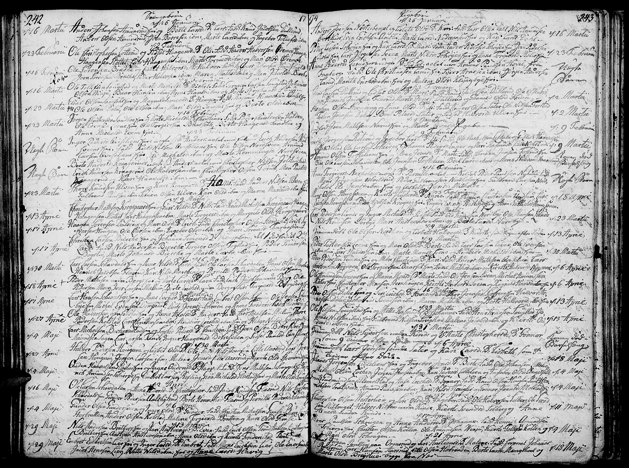 Ringsaker prestekontor, AV/SAH-PREST-014/K/Ka/L0003: Parish register (official) no. 3, 1775-1798, p. 242-243