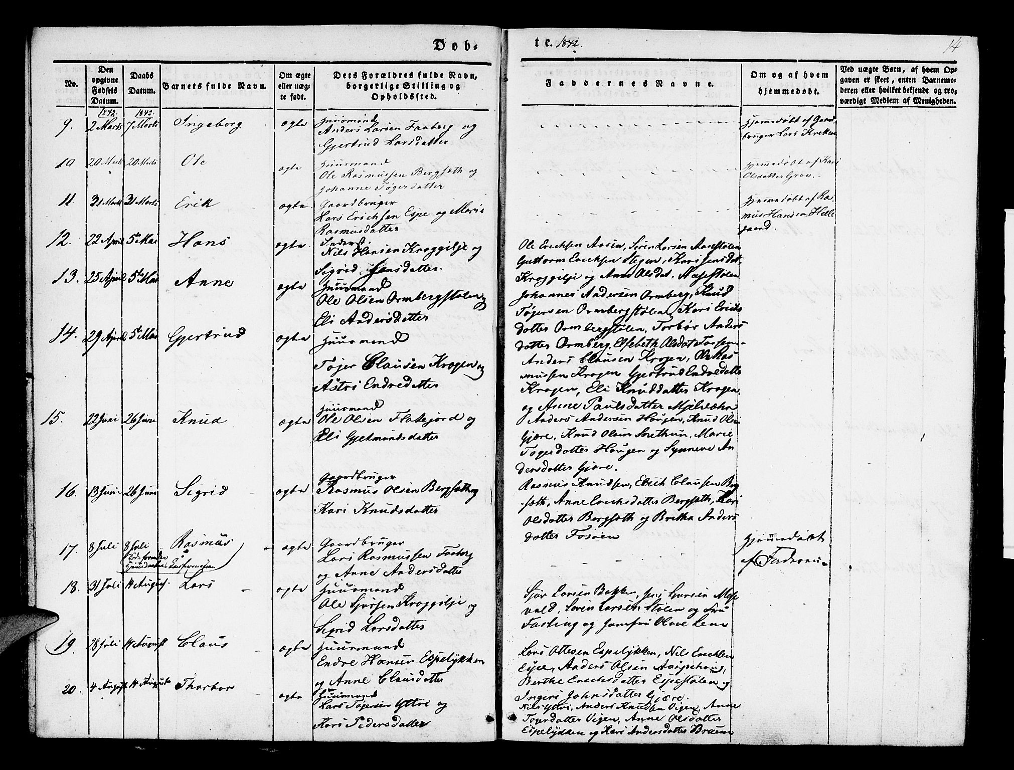 Jostedal sokneprestembete, AV/SAB-A-80601/H/Haa/Haaa/L0004: Parish register (official) no. A 4, 1837-1848, p. 14