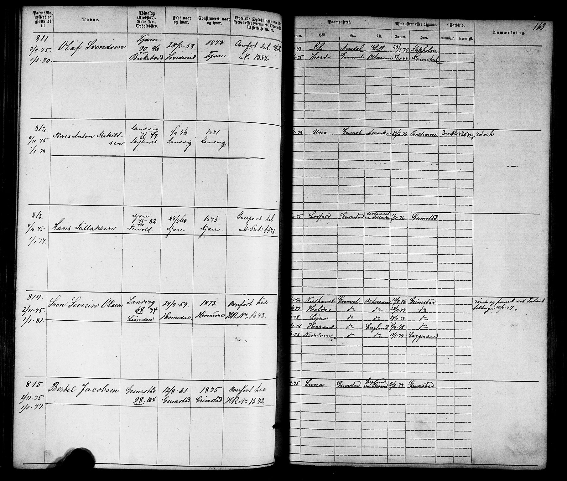 Grimstad mønstringskrets, AV/SAK-2031-0013/F/Fa/L0005: Annotasjonsrulle nr 1-1910 med register, V-18, 1870-1892, p. 190