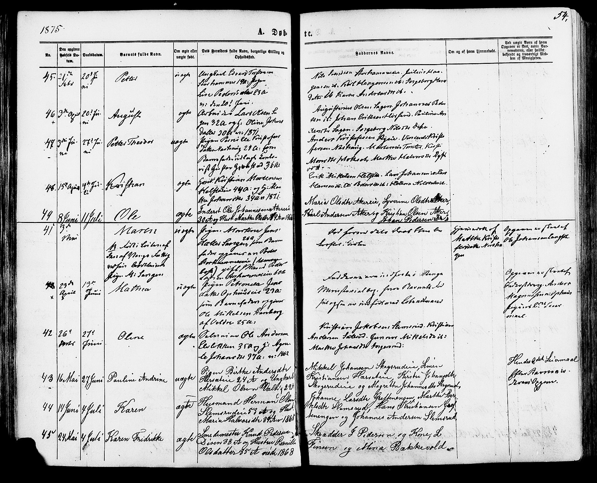 Vang prestekontor, Hedmark, SAH/PREST-008/H/Ha/Haa/L0015: Parish register (official) no. 15, 1871-1885, p. 54