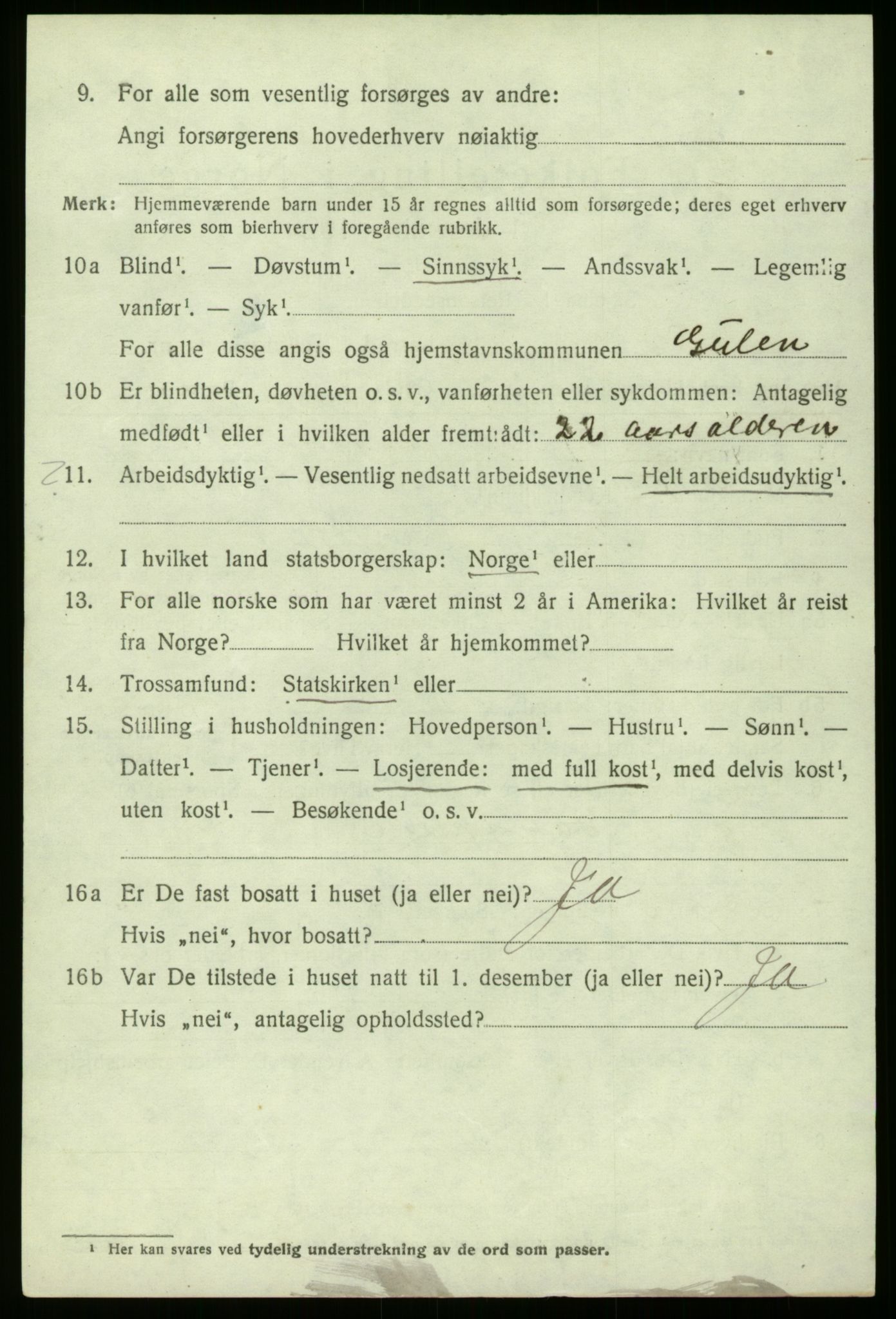 SAB, 1920 census for Gulen, 1920, p. 2090