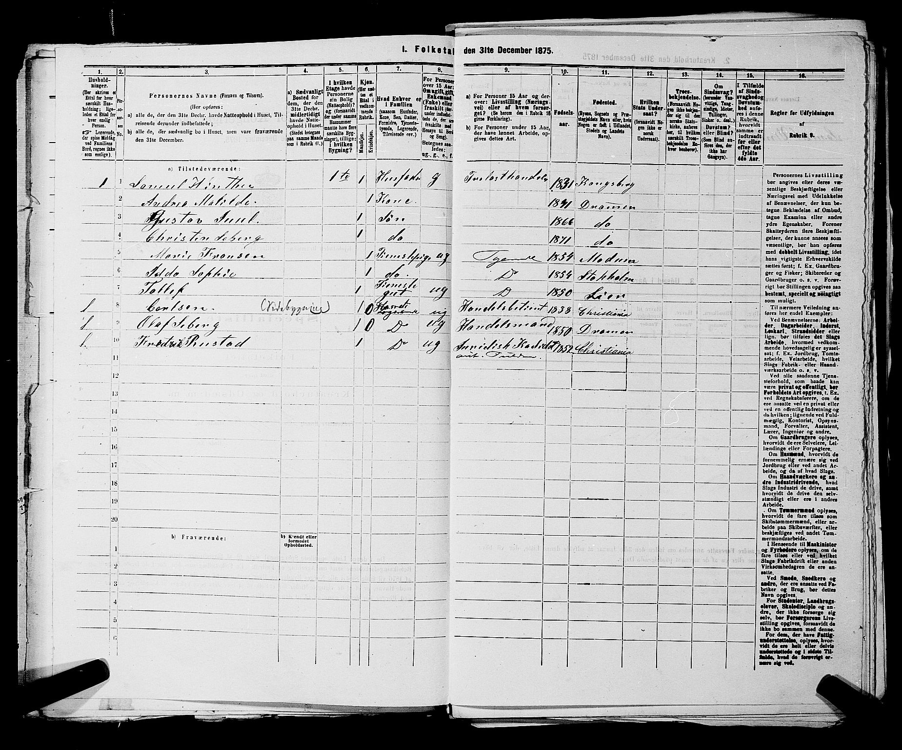 SAKO, 1875 census for 0602 Drammen, 1875, p. 1630