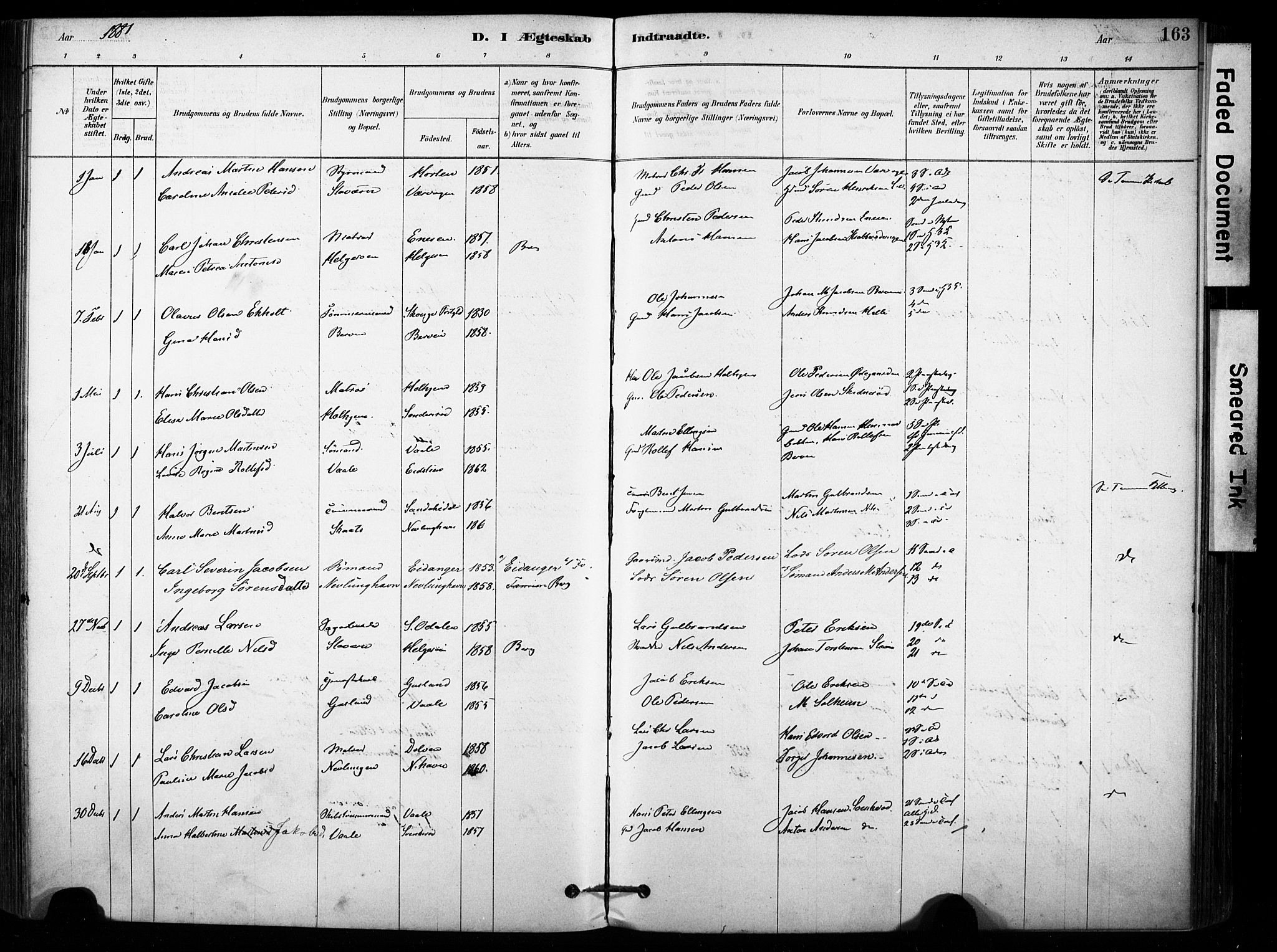 Brunlanes kirkebøker, AV/SAKO-A-342/F/Fb/L0001: Parish register (official) no. II 1, 1878-1899, p. 163