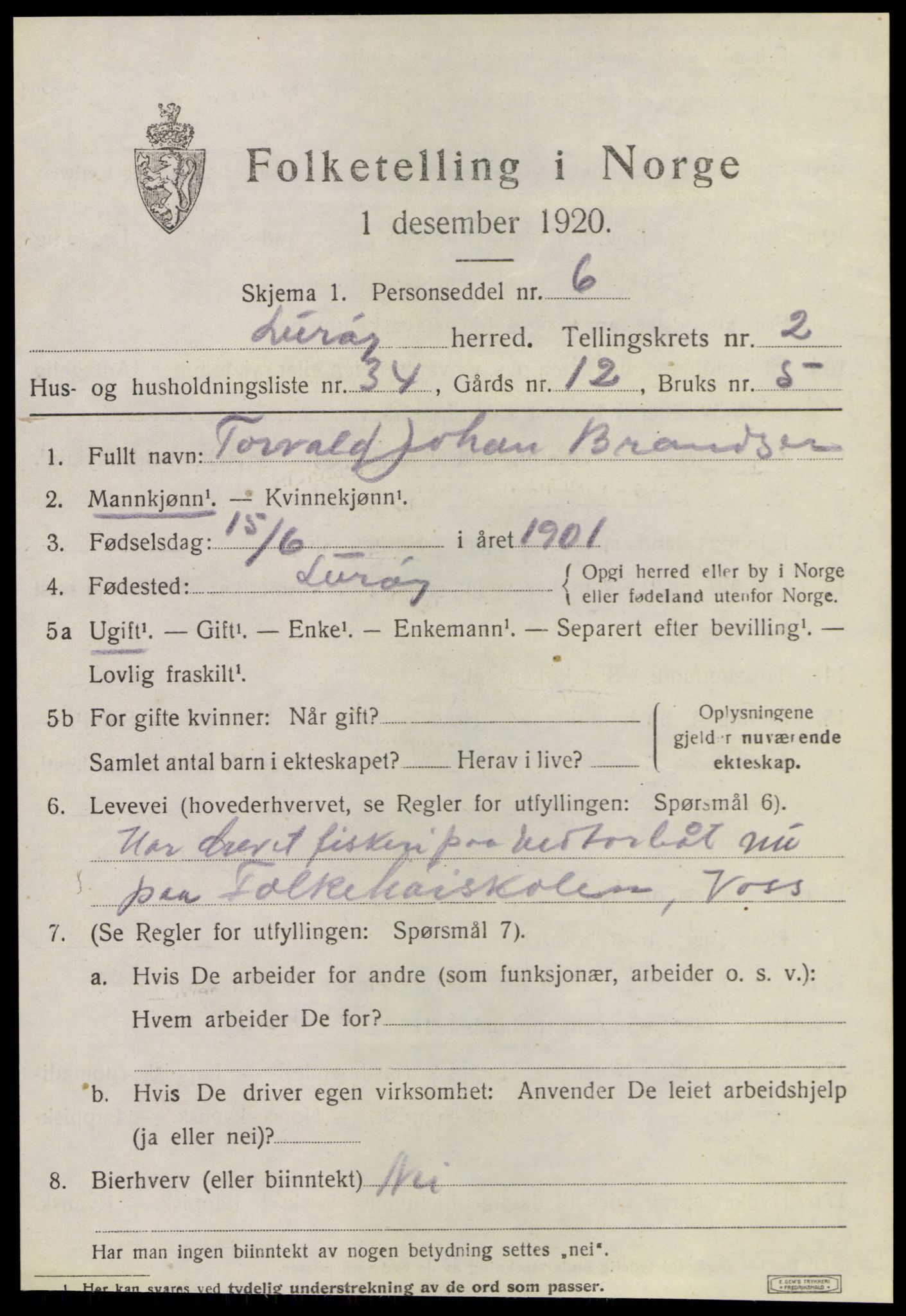 SAT, 1920 census for Lurøy, 1920, p. 1793