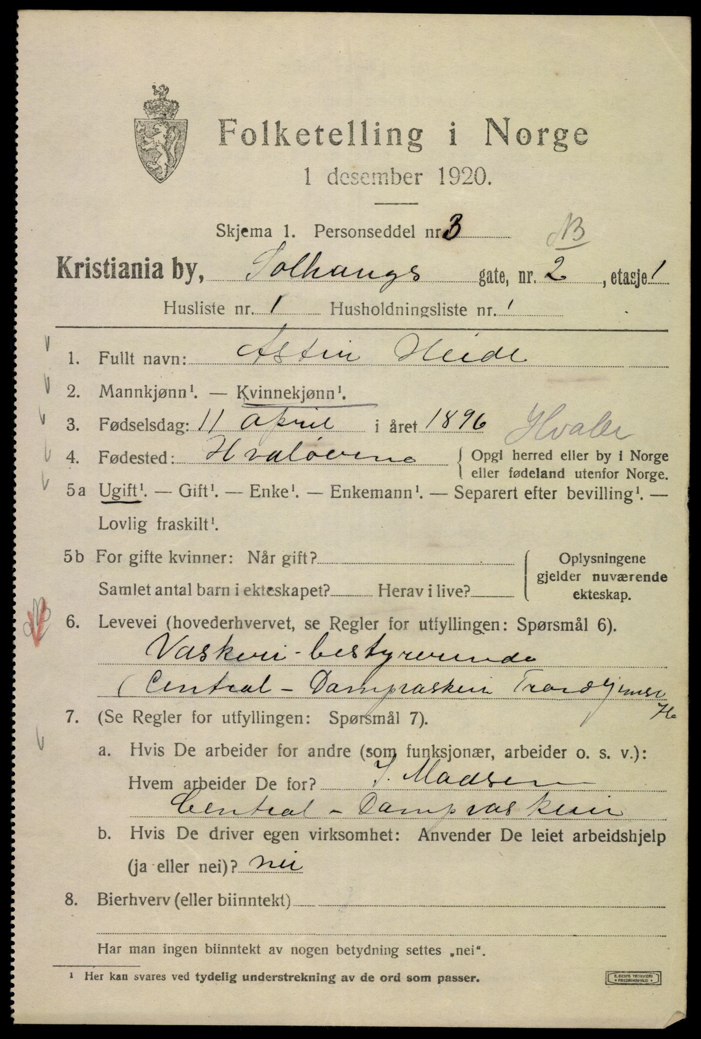 SAO, 1920 census for Kristiania, 1920, p. 527011