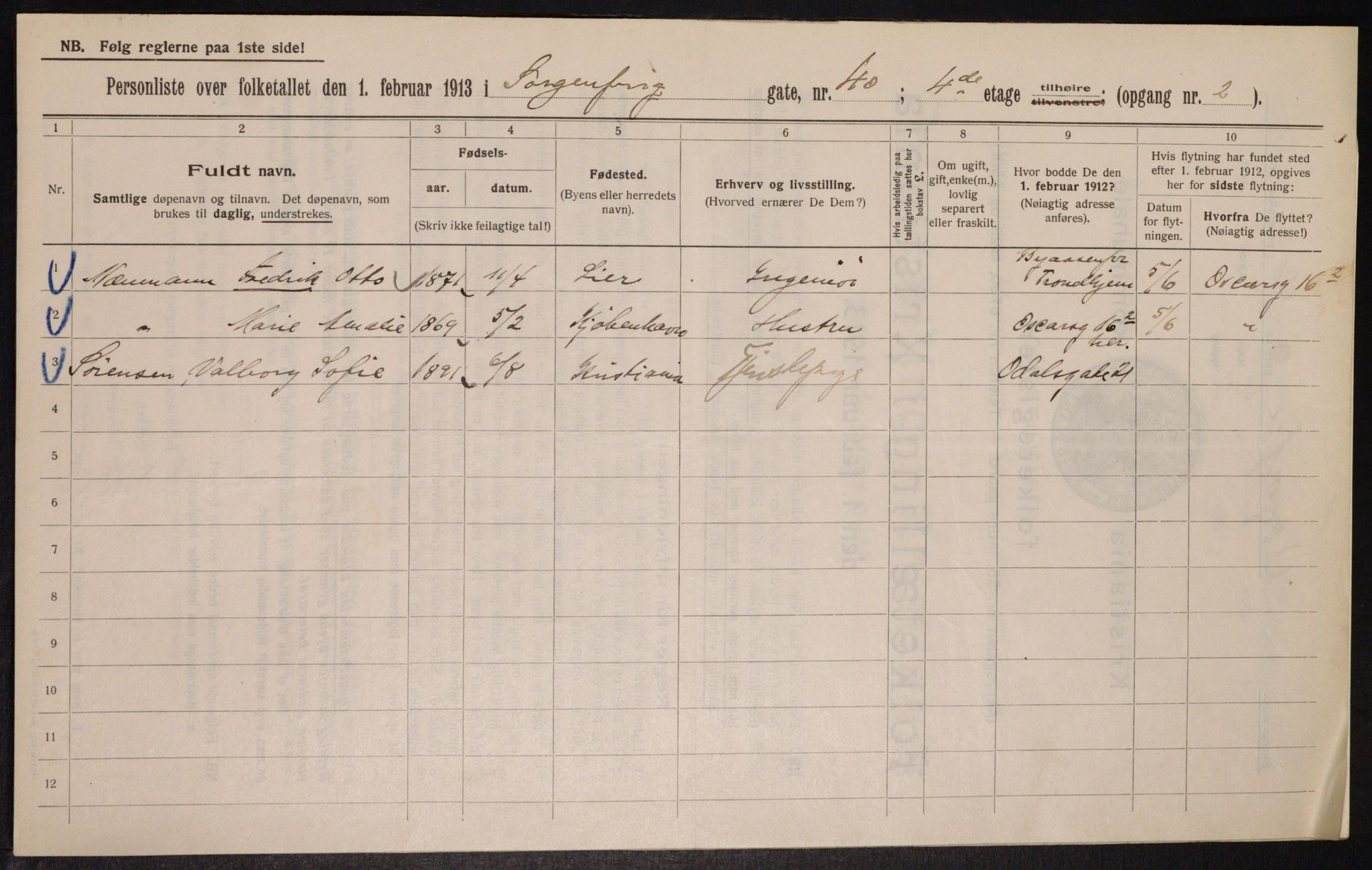 OBA, Municipal Census 1913 for Kristiania, 1913, p. 100429