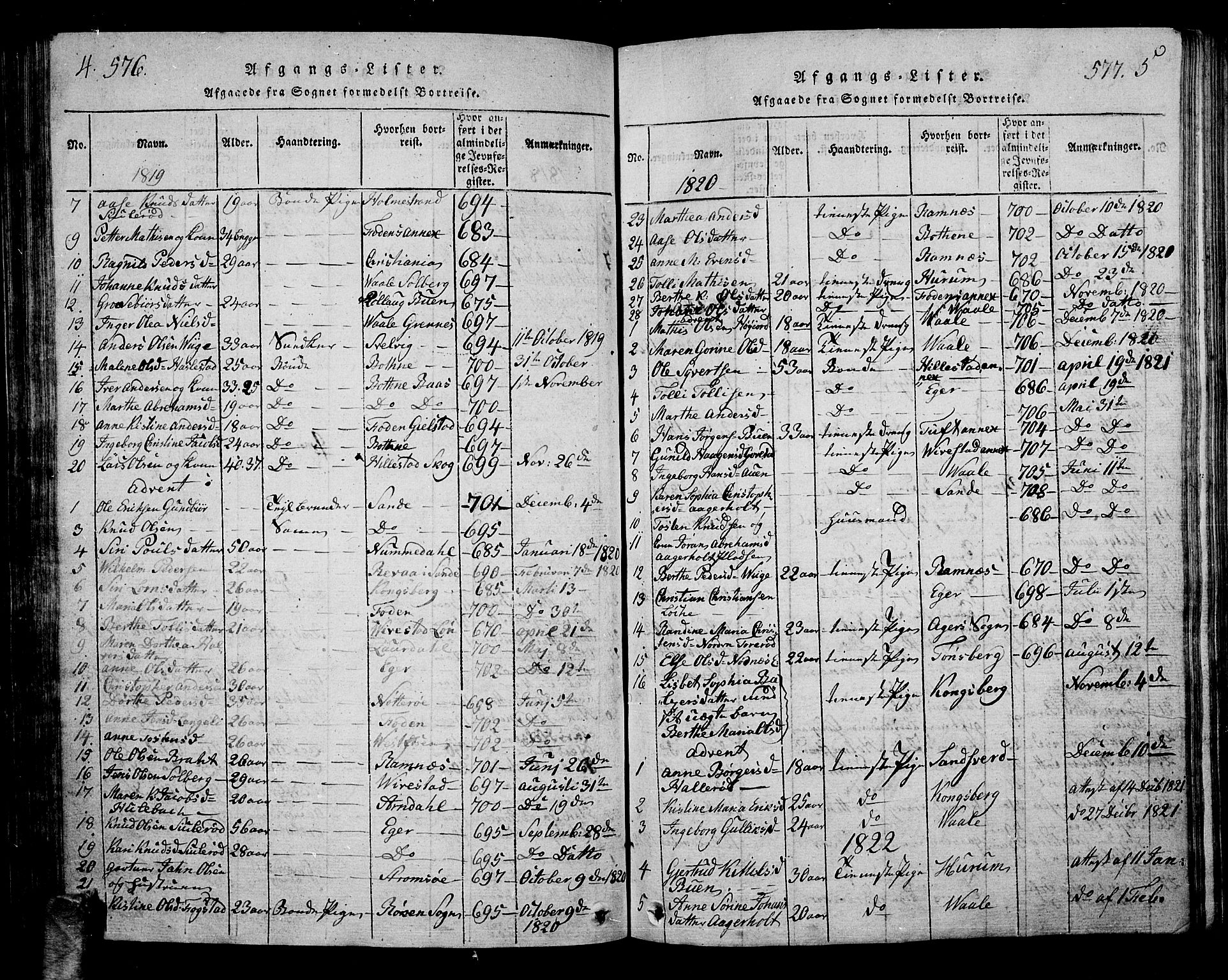 Hof kirkebøker, AV/SAKO-A-64/G/Ga/L0001: Parish register (copy) no. I 1, 1814-1844, p. 576-577