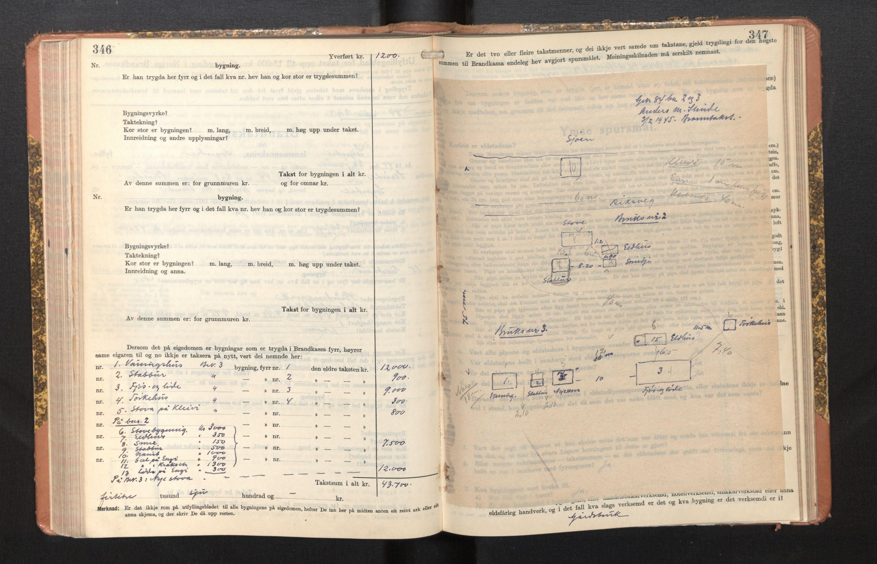 Lensmannen i Sogndal, AV/SAB-A-29901/0012/L0014: Branntakstprotokoll, skjematakst, 1938-1950, p. 346-347