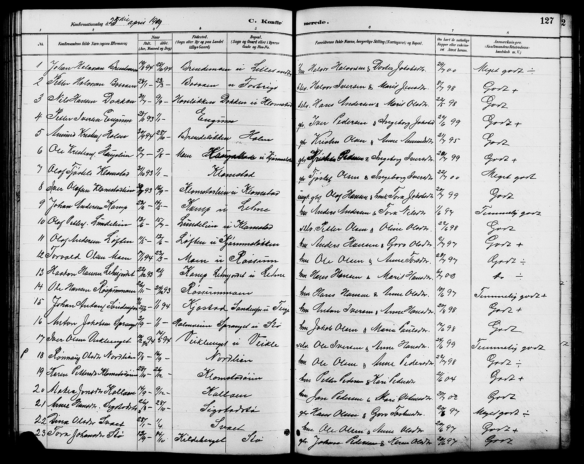 Nord-Fron prestekontor, SAH/PREST-080/H/Ha/Hab/L0006: Parish register (copy) no. 6, 1887-1914, p. 127