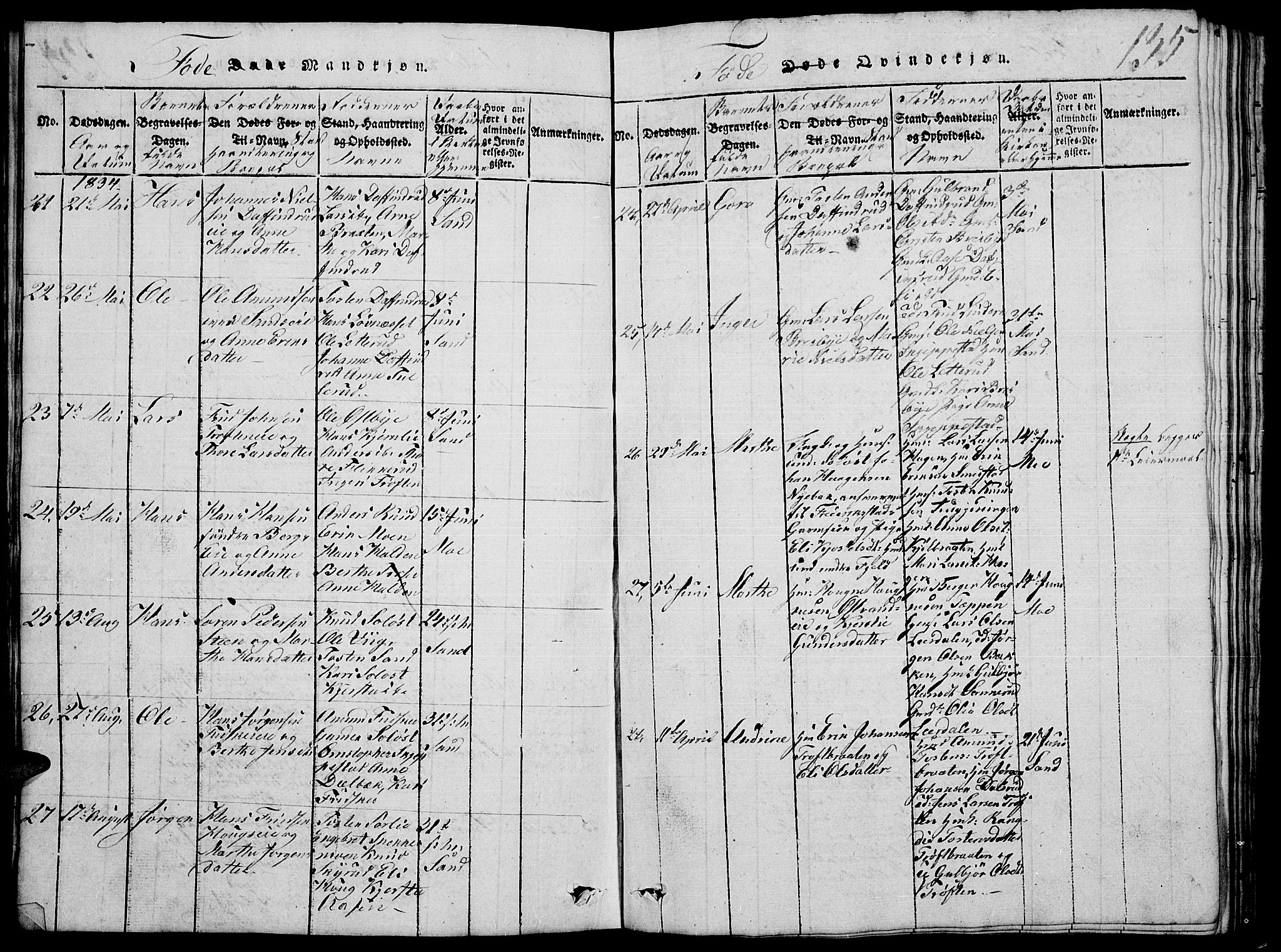 Nord-Odal prestekontor, SAH/PREST-032/H/Ha/Hab/L0001: Parish register (copy) no. 1, 1819-1838, p. 135