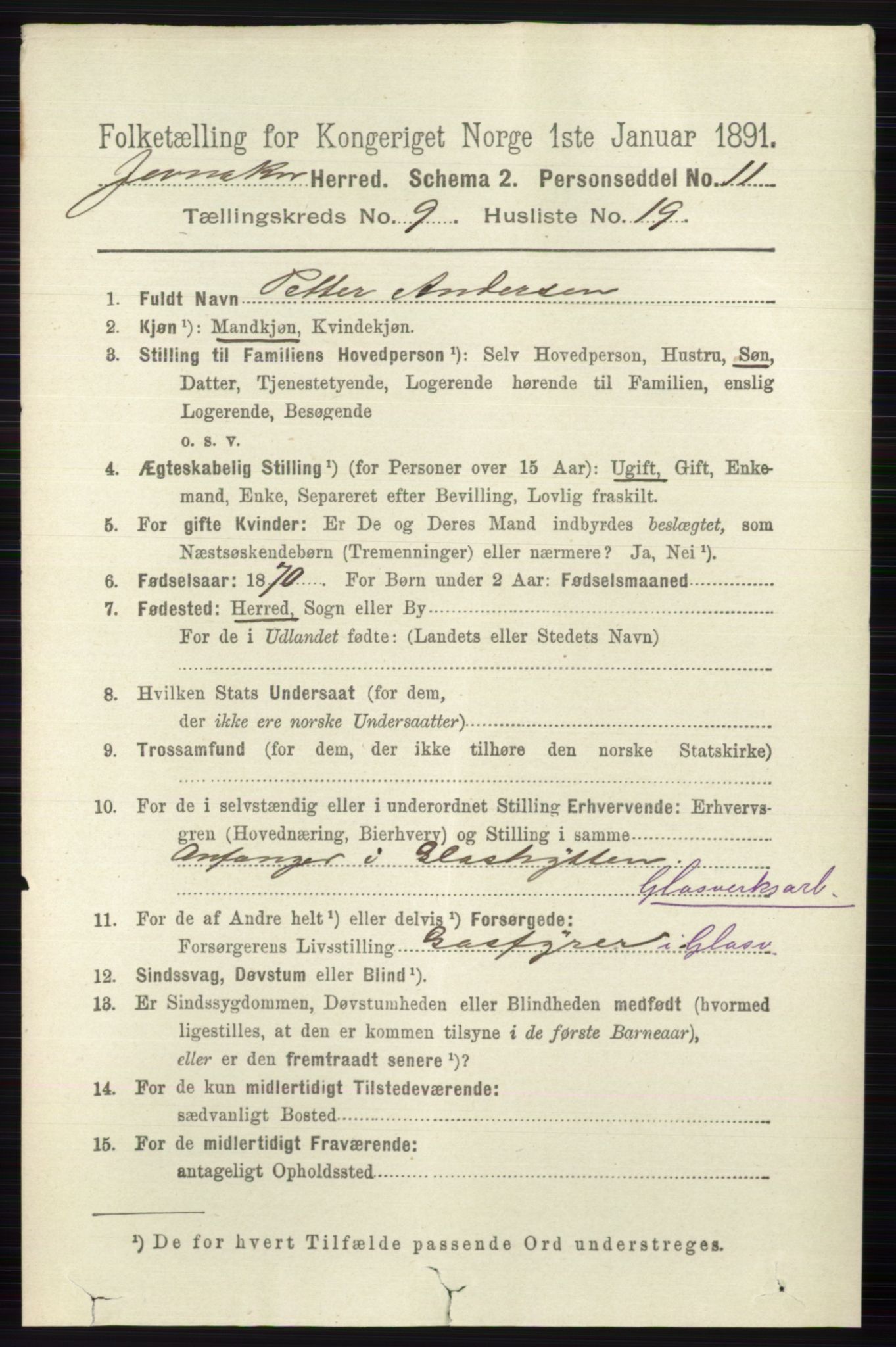 RA, 1891 census for 0532 Jevnaker, 1891, p. 5357