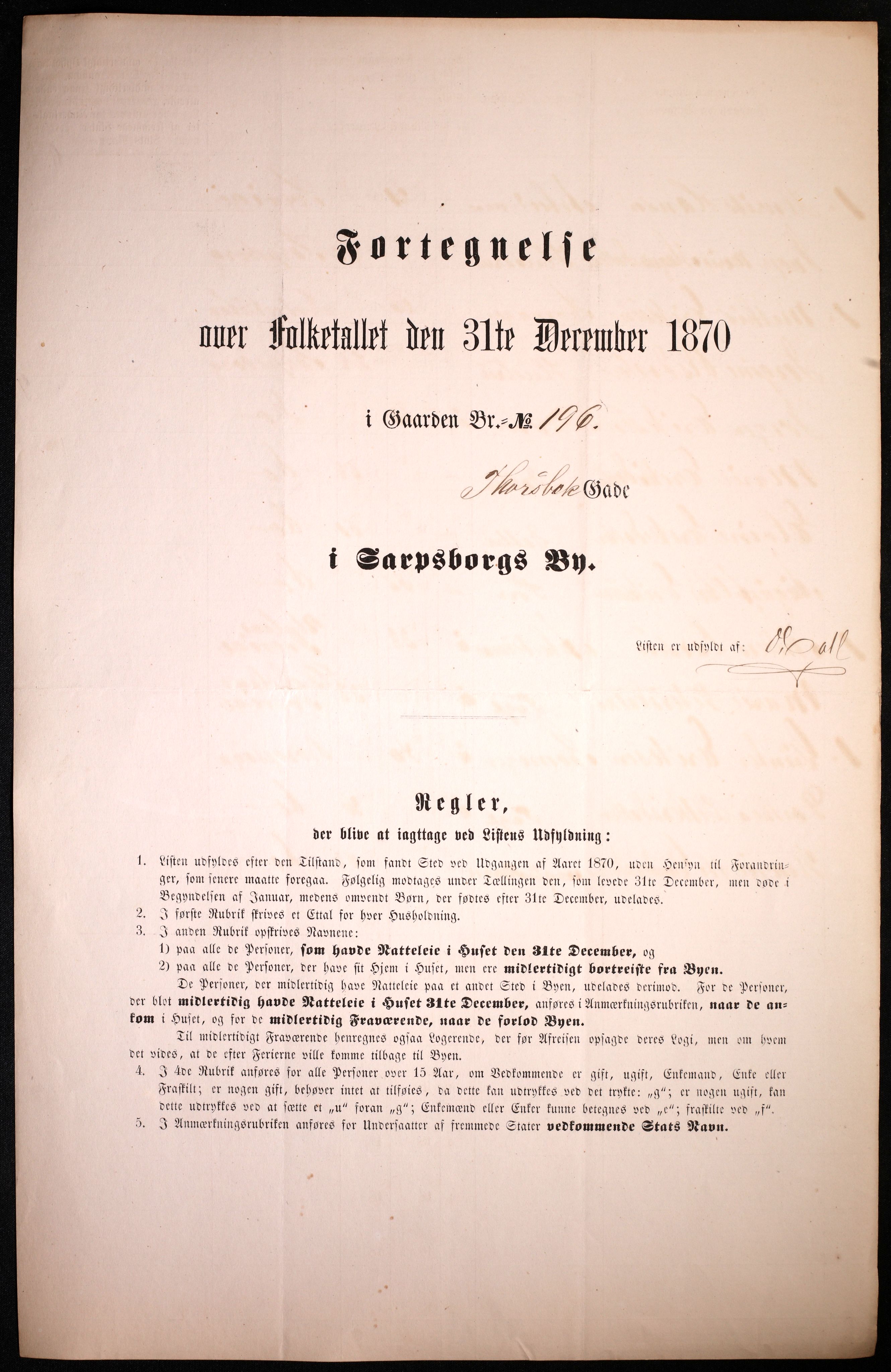 RA, 1870 census for 0102 Sarpsborg, 1870, p. 51