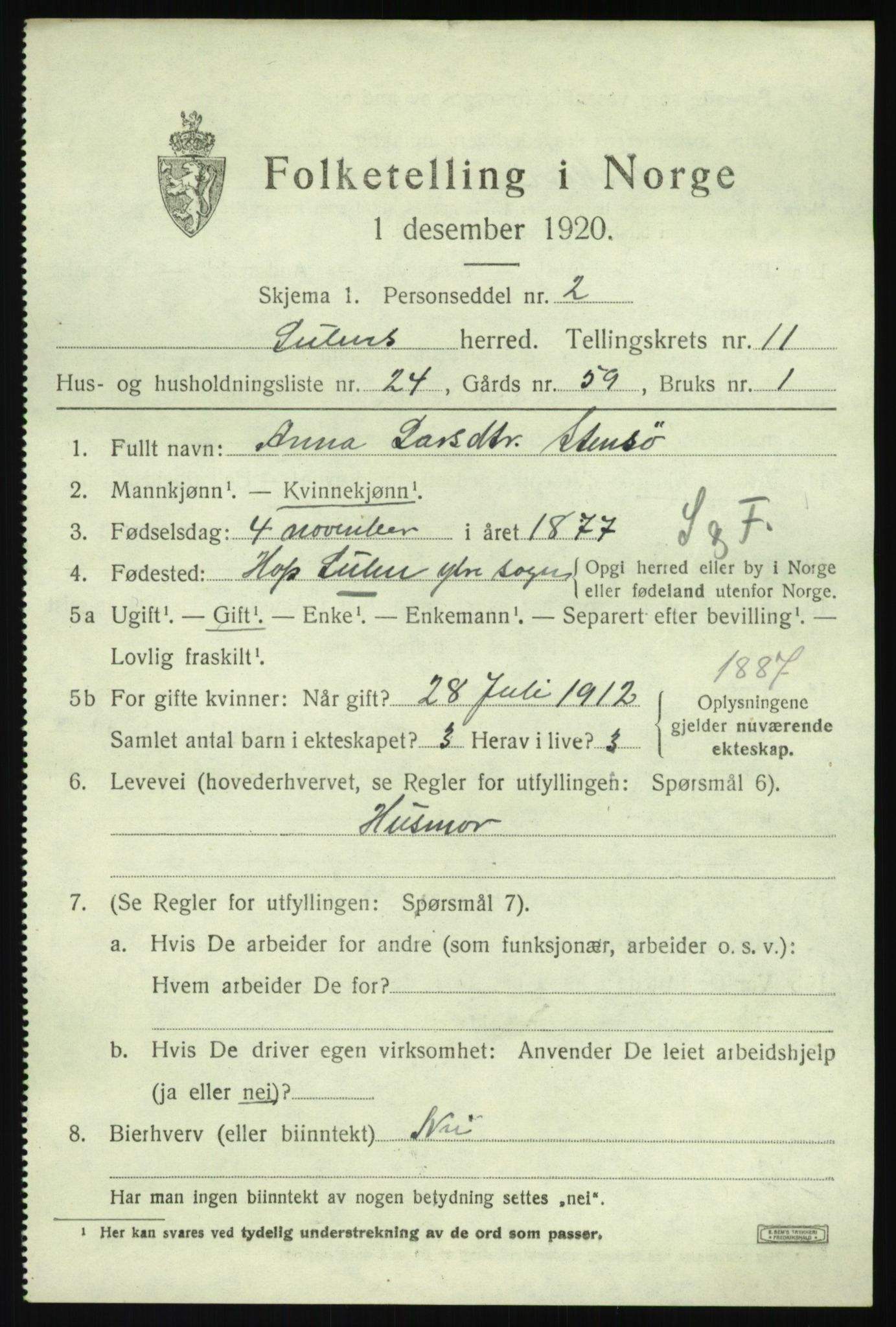 SAB, 1920 census for Solund, 1920, p. 4070