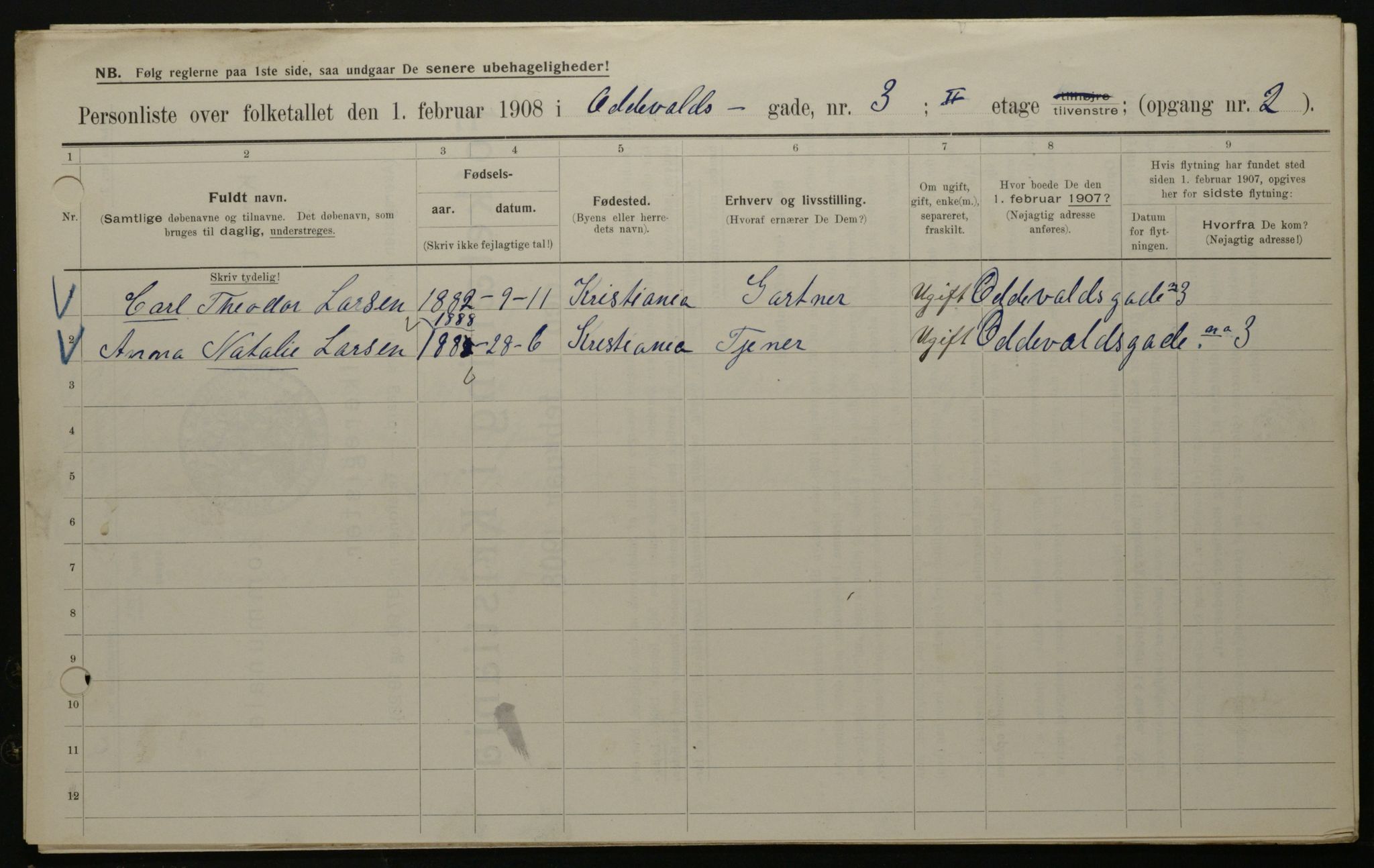 OBA, Municipal Census 1908 for Kristiania, 1908, p. 66924