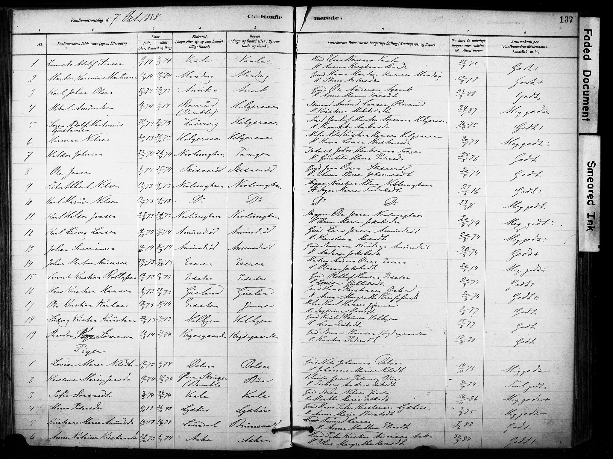 Brunlanes kirkebøker, AV/SAKO-A-342/F/Fb/L0001: Parish register (official) no. II 1, 1878-1899, p. 137