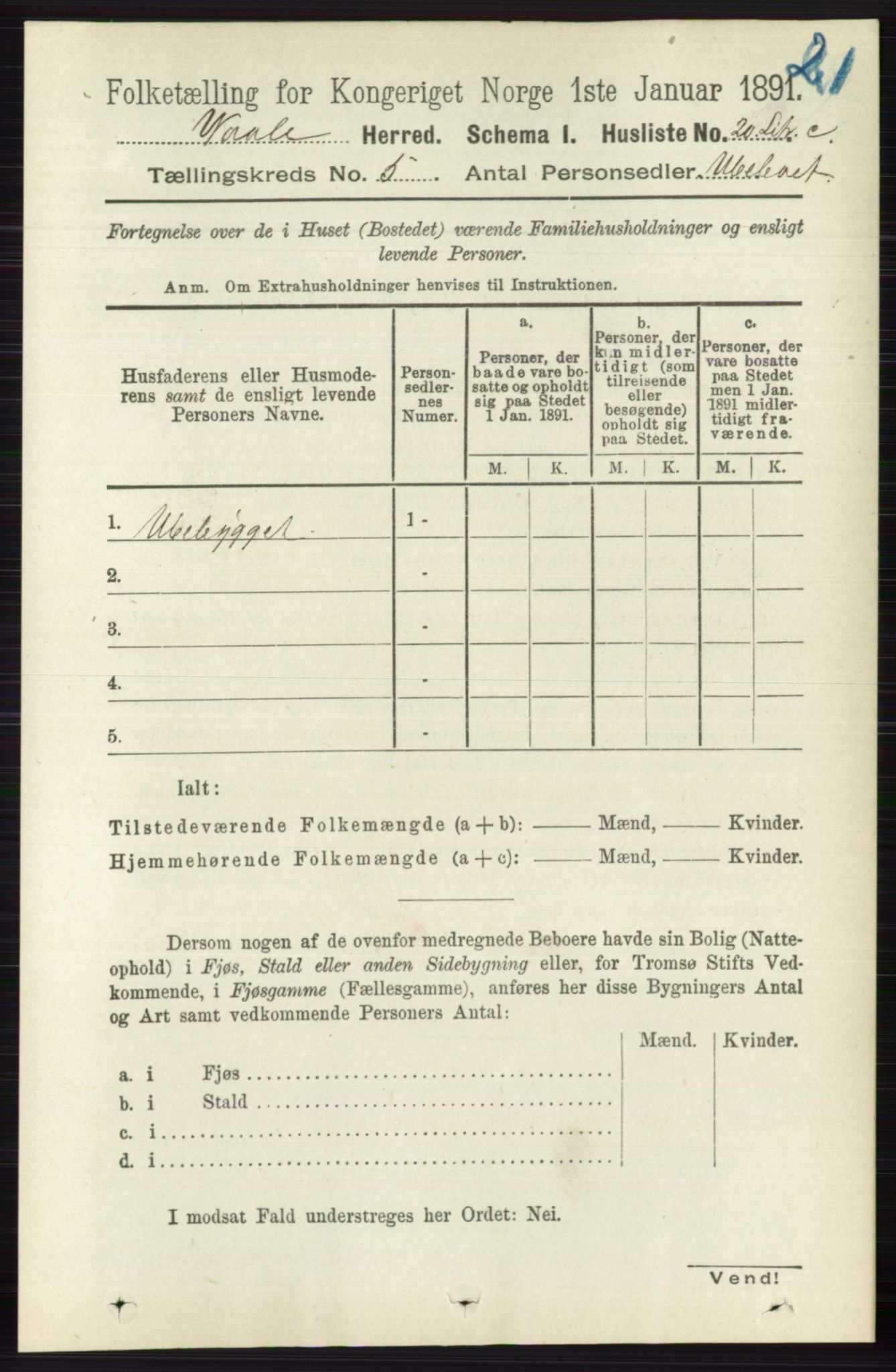 RA, 1891 census for 0716 Våle, 1891, p. 1321