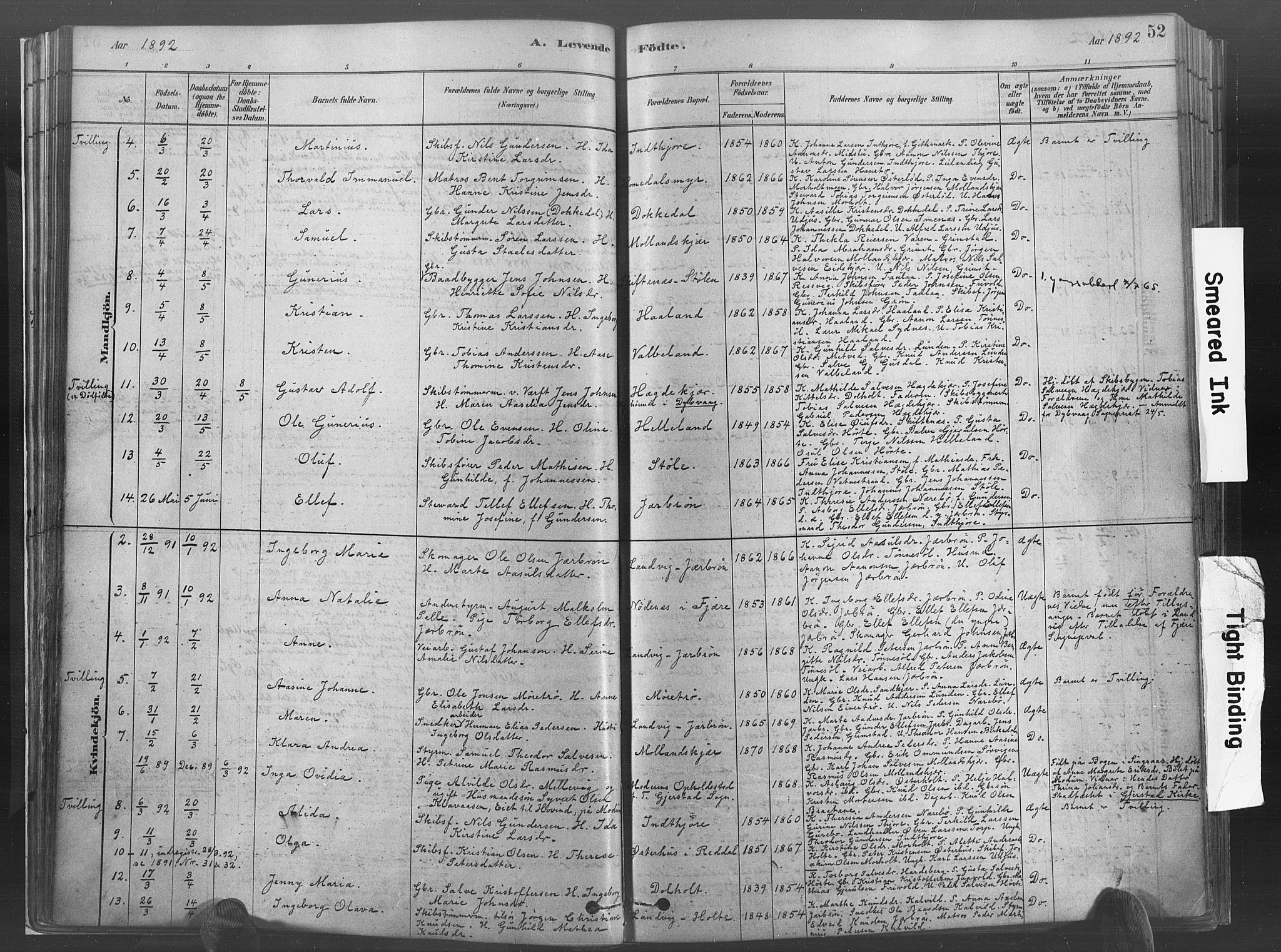 Hommedal sokneprestkontor, SAK/1111-0023/F/Fa/Fab/L0006: Parish register (official) no. A 6, 1878-1897, p. 52