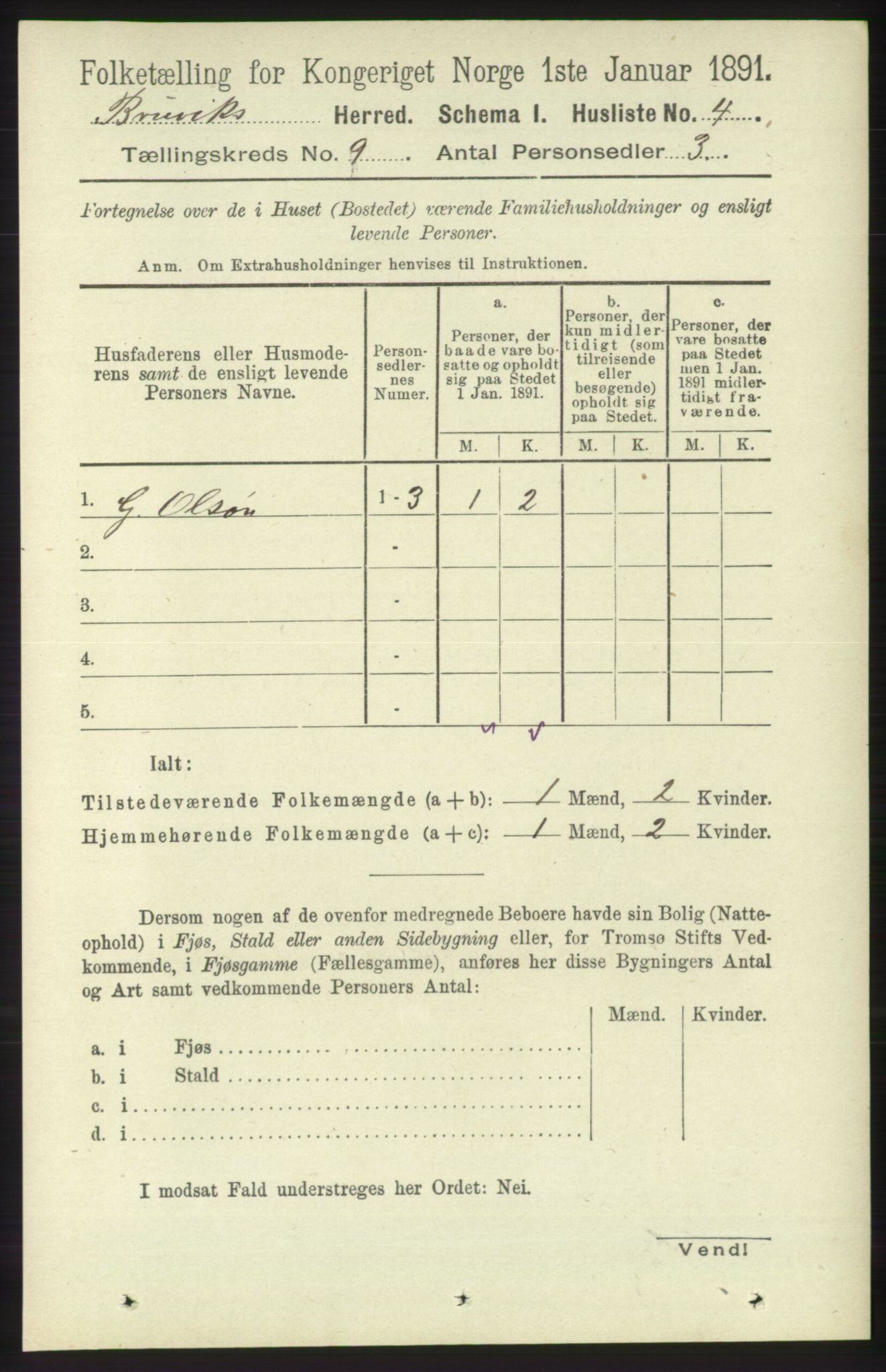 RA, 1891 census for 1251 Bruvik, 1891, p. 3214