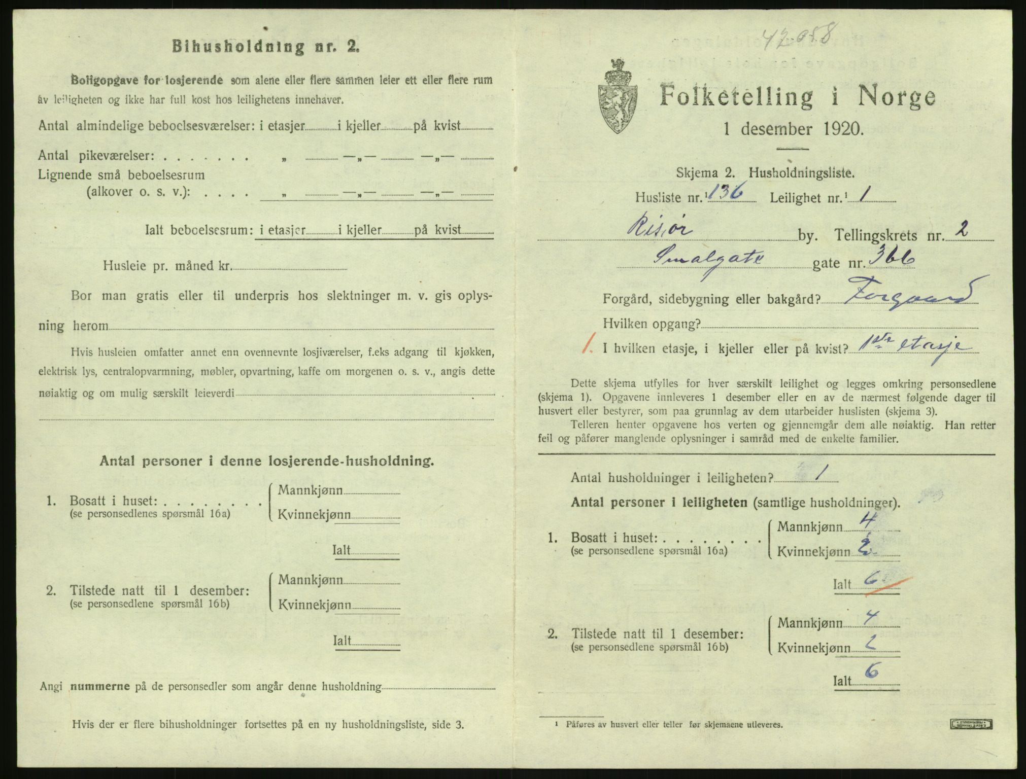 SAK, 1920 census for Risør, 1920, p. 2333