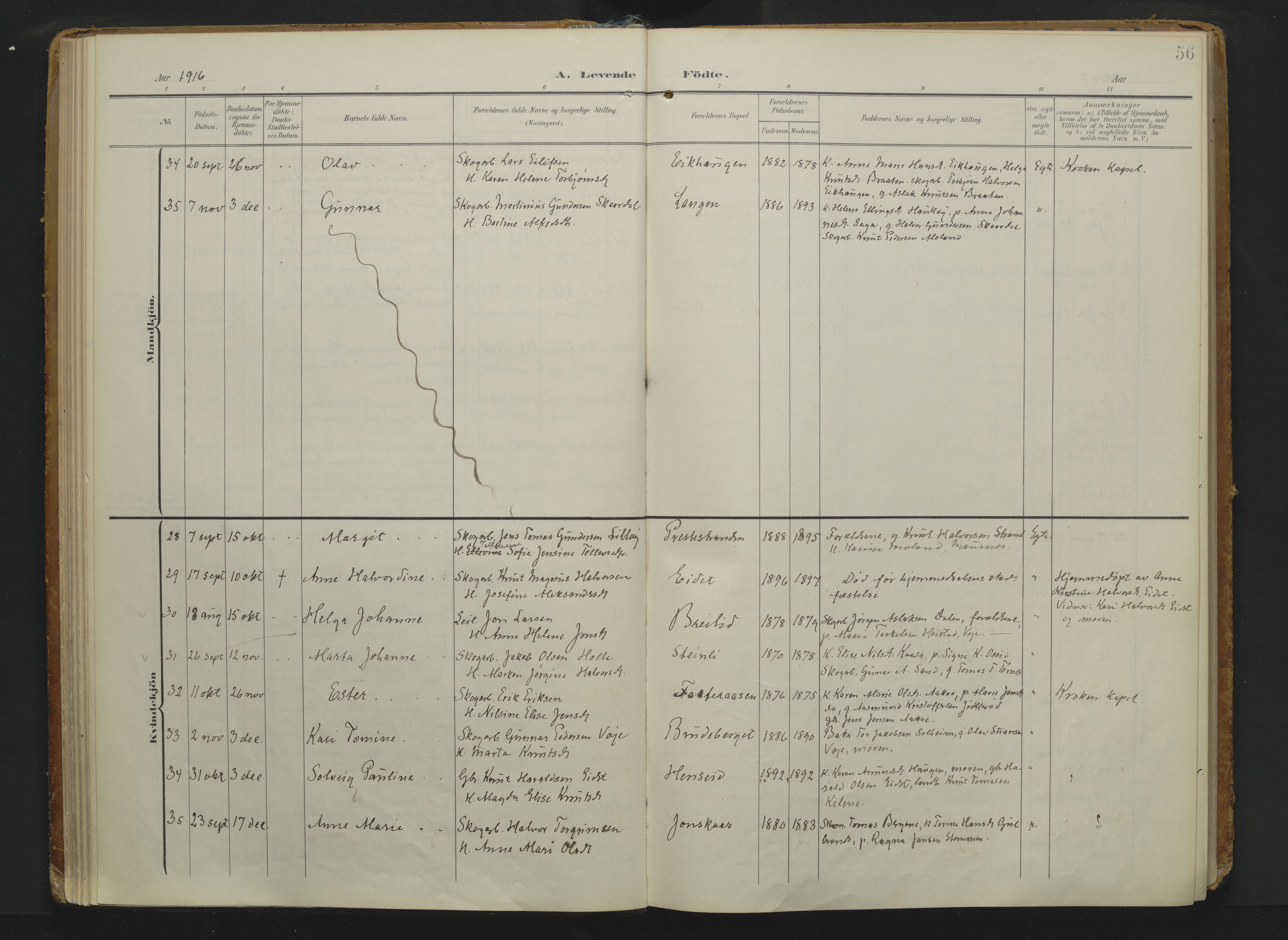 Drangedal kirkebøker, AV/SAKO-A-258/F/Fa/L0014: Parish register (official) no. 14, 1906-1920, p. 56