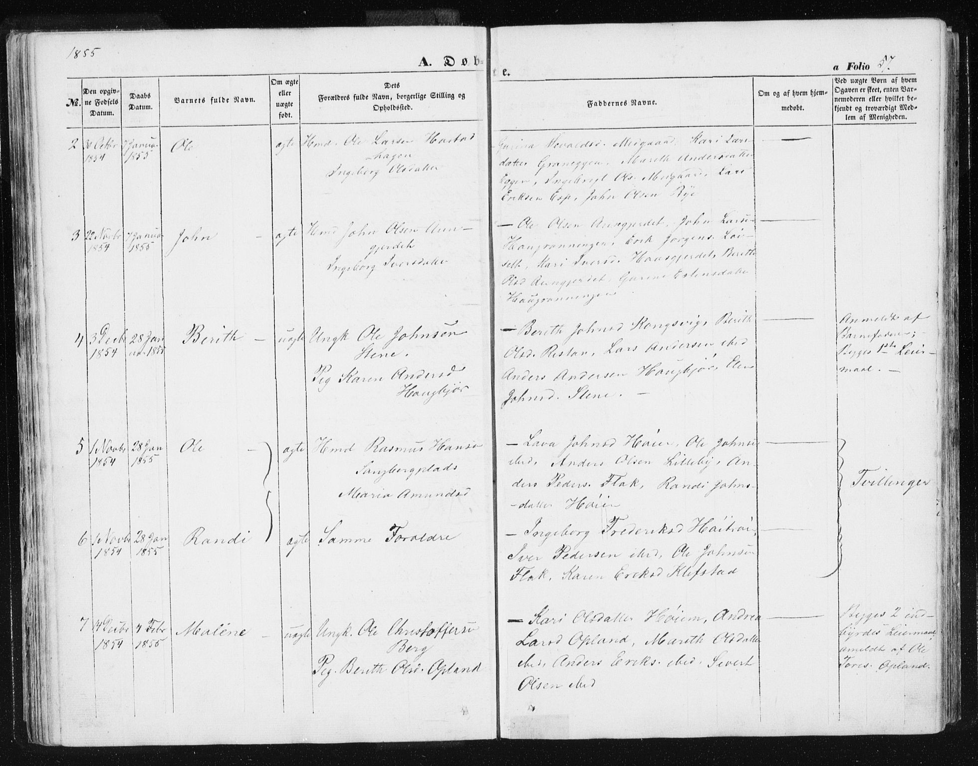 Ministerialprotokoller, klokkerbøker og fødselsregistre - Sør-Trøndelag, SAT/A-1456/612/L0376: Parish register (official) no. 612A08, 1846-1859, p. 57