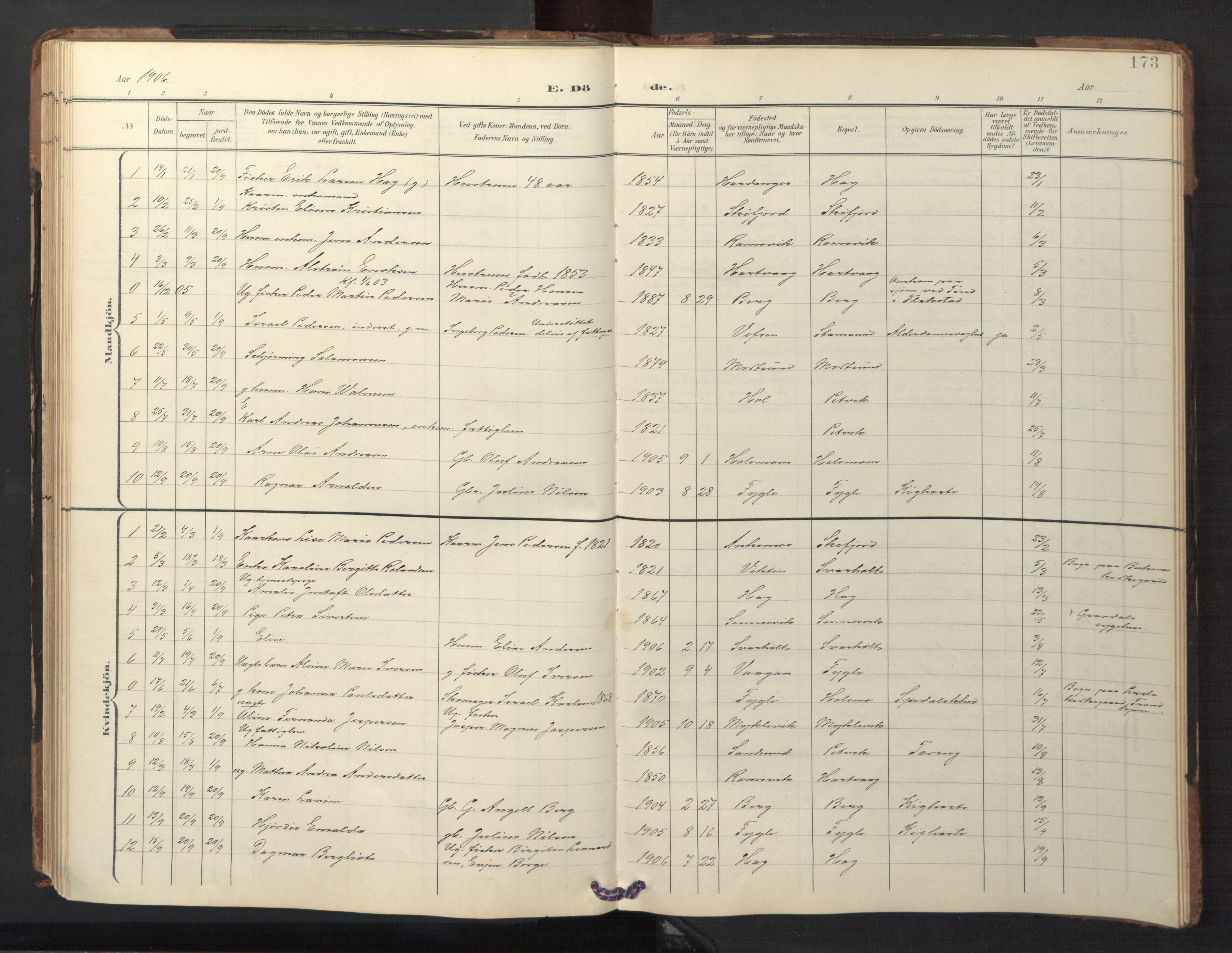 Ministerialprotokoller, klokkerbøker og fødselsregistre - Nordland, SAT/A-1459/882/L1185: Parish register (copy) no. 882C03, 1898-1910, p. 173