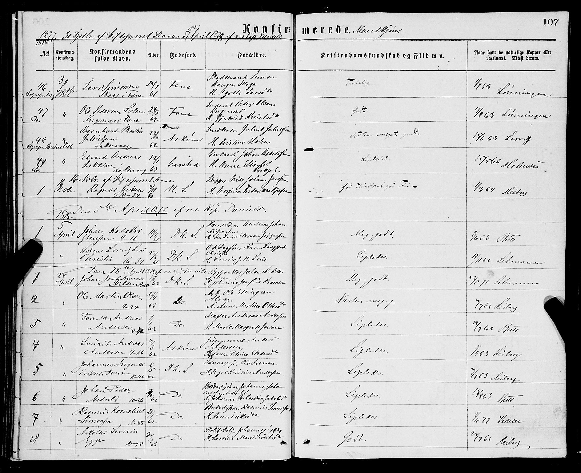 Domkirken sokneprestembete, SAB/A-74801/H/Haa/L0029: Parish register (official) no. C 4, 1864-1879, p. 107