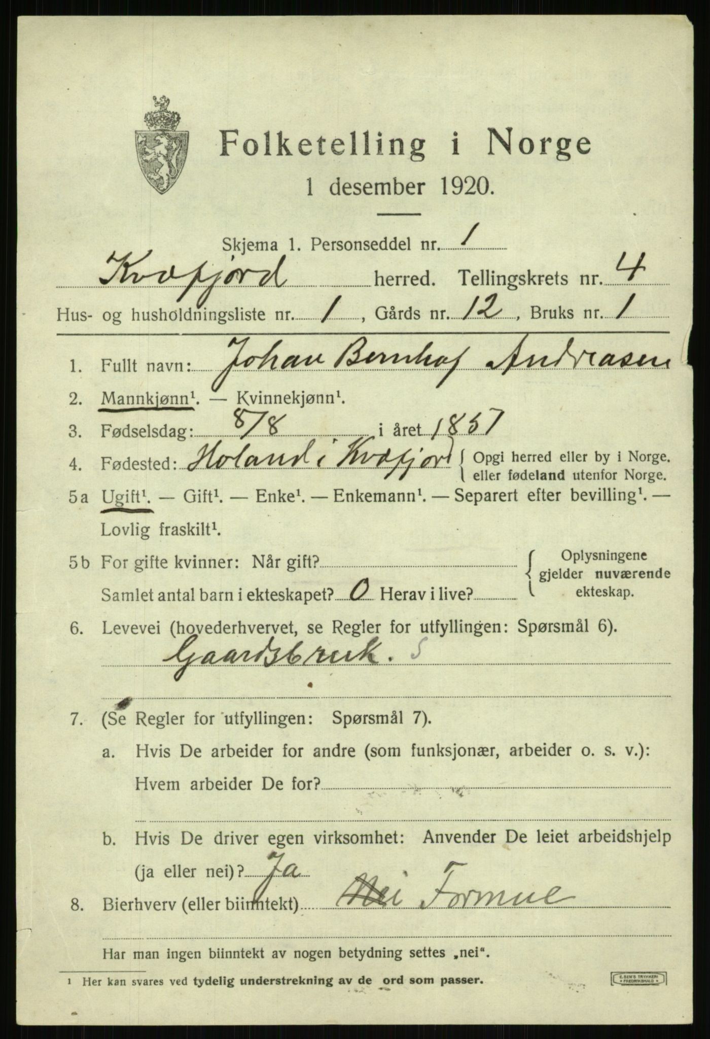 SATØ, 1920 census for Kvæfjord, 1920, p. 2139