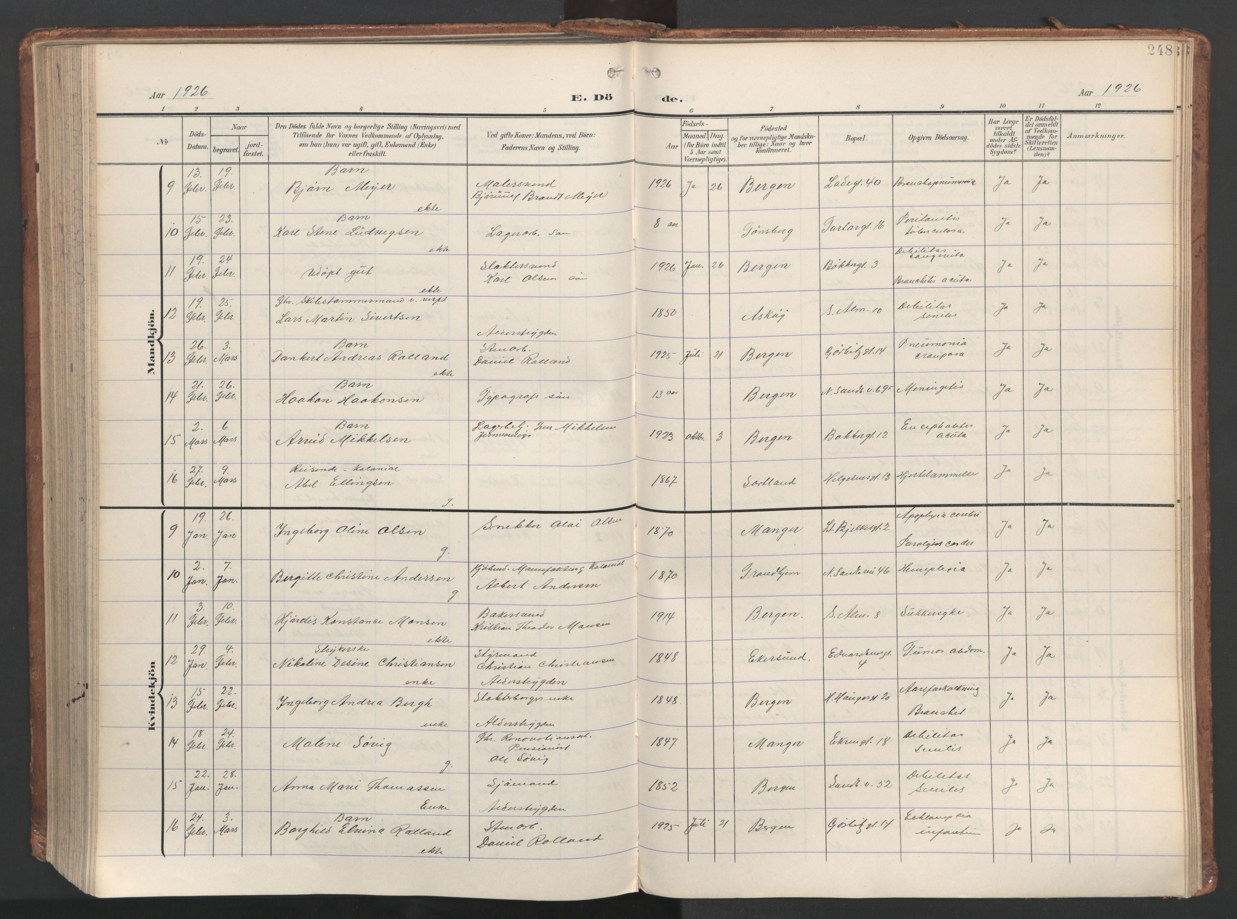 Sandviken Sokneprestembete, SAB/A-77601/H/Ha/L0019: Parish register (official) no. E 2, 1905-1933, p. 248