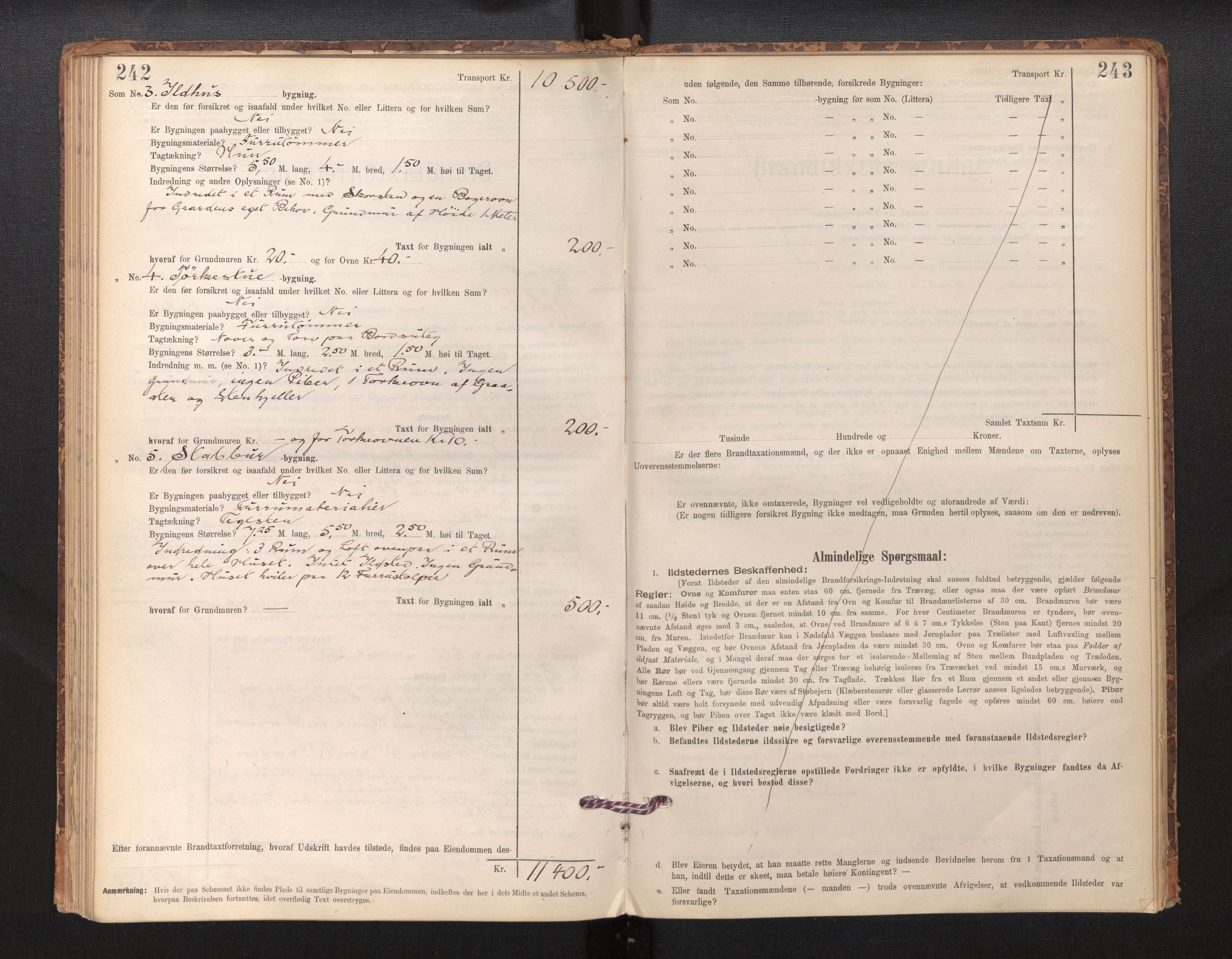 Lensmannen i Årdal, AV/SAB-A-30501/0012/L0008: Branntakstprotokoll, skjematakst, 1895-1915, p. 242-243