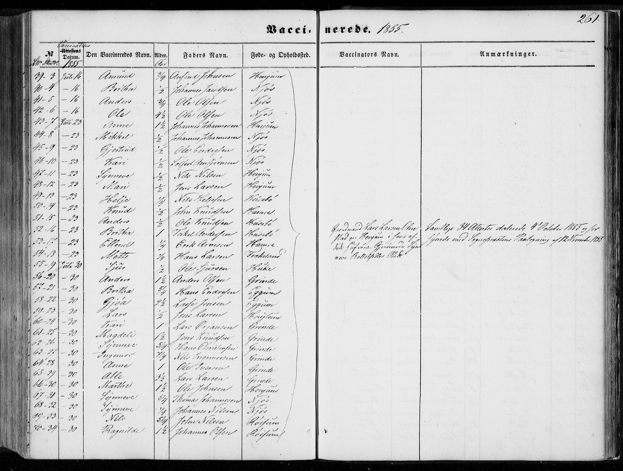 Leikanger sokneprestembete, AV/SAB-A-81001/H/Haa/Haaa/L0008: Parish register (official) no. A 8, 1852-1868, p. 261