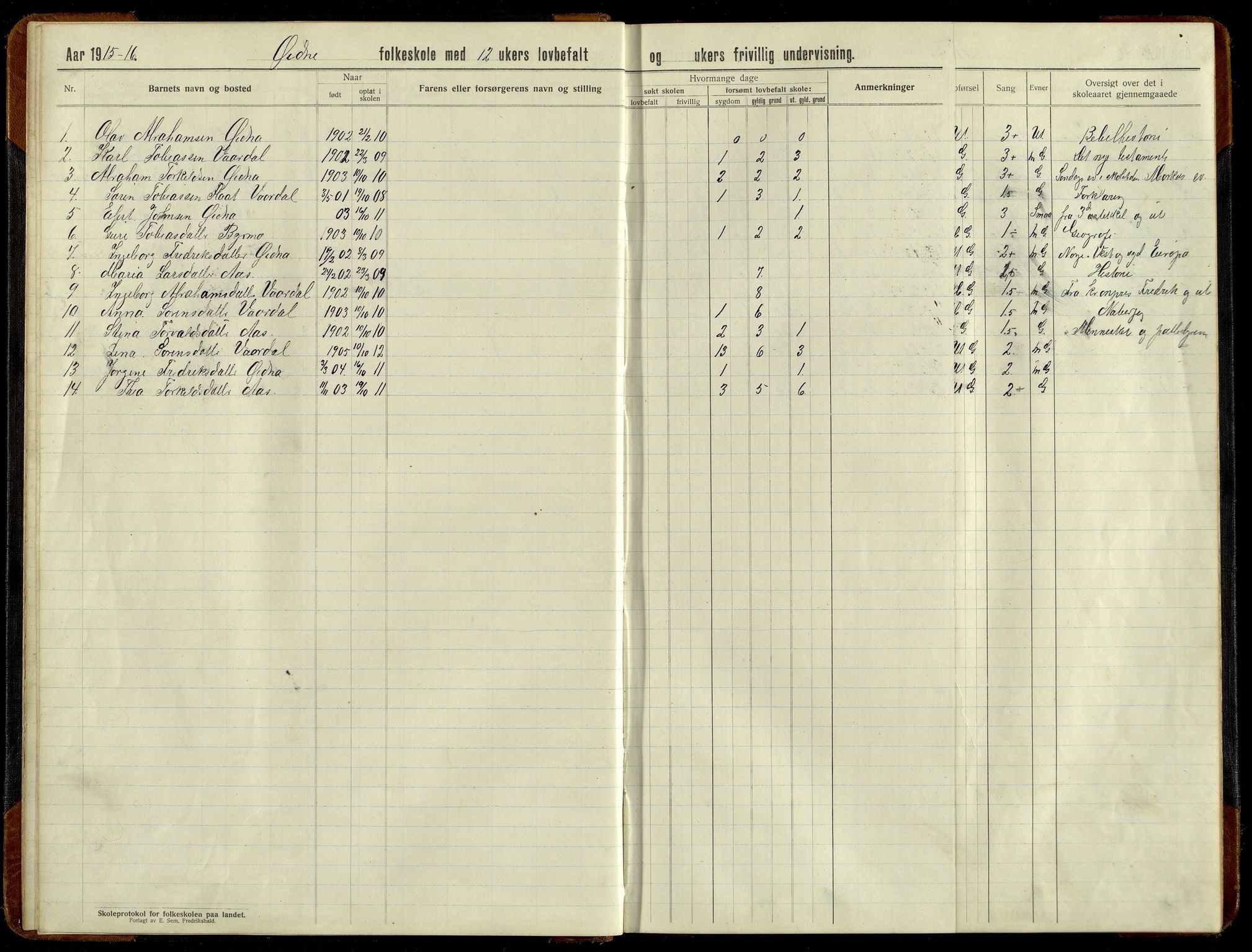 Grindheim kommune - Høyland Skolekrets, ARKSOR/1027GR551/H/L0002: Skoleprotokoll (d), 1913-1956