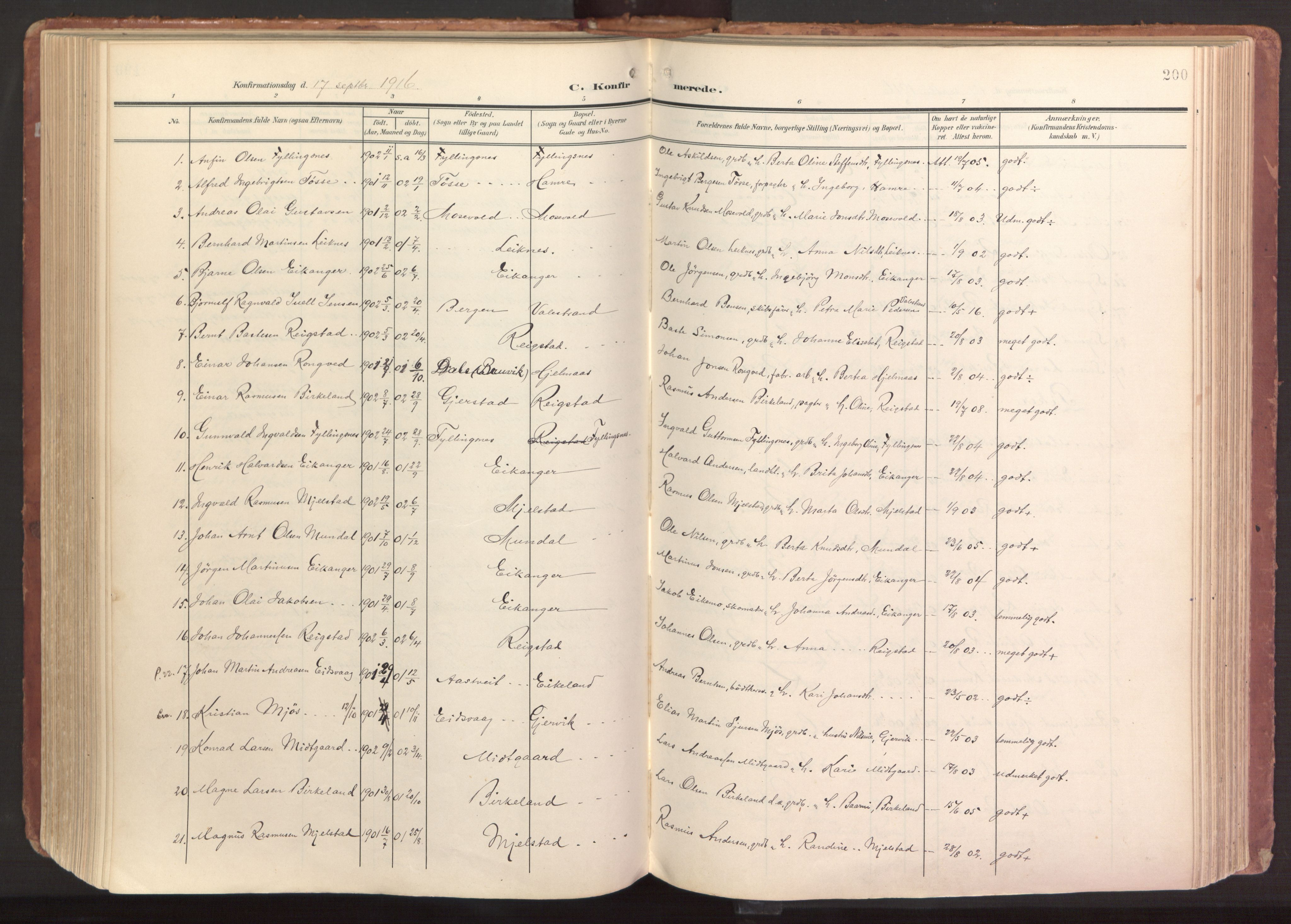 Hamre sokneprestembete, AV/SAB-A-75501/H/Ha/Haa/Haab/L0002: Parish register (official) no. B 2, 1905-1924, p. 200