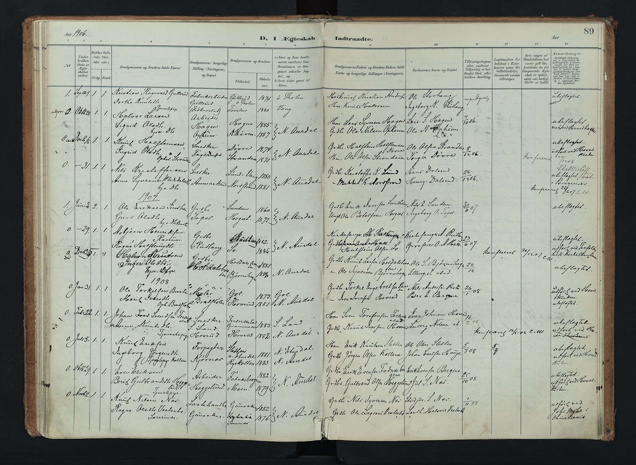 Nord-Aurdal prestekontor, AV/SAH-PREST-132/H/Ha/Haa/L0016: Parish register (official) no. 16, 1897-1925, p. 89