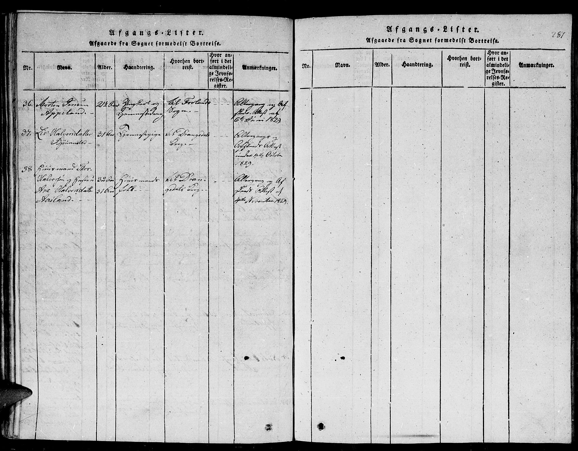 Gjerstad sokneprestkontor, AV/SAK-1111-0014/F/Fb/Fba/L0002: Parish register (copy) no. B 2, 1816-1845, p. 281