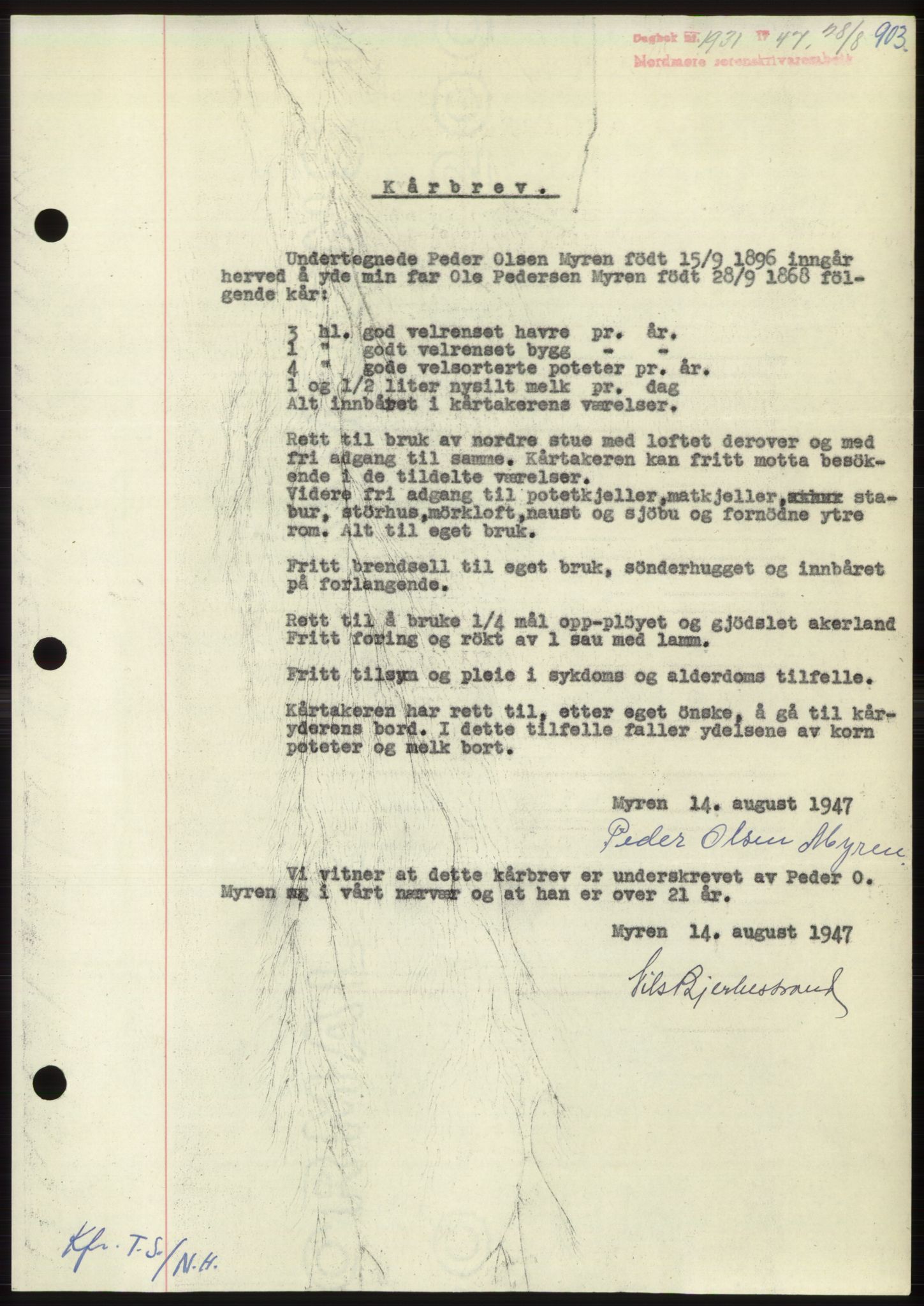 Nordmøre sorenskriveri, AV/SAT-A-4132/1/2/2Ca: Mortgage book no. B96, 1947-1947, Diary no: : 1931/1947