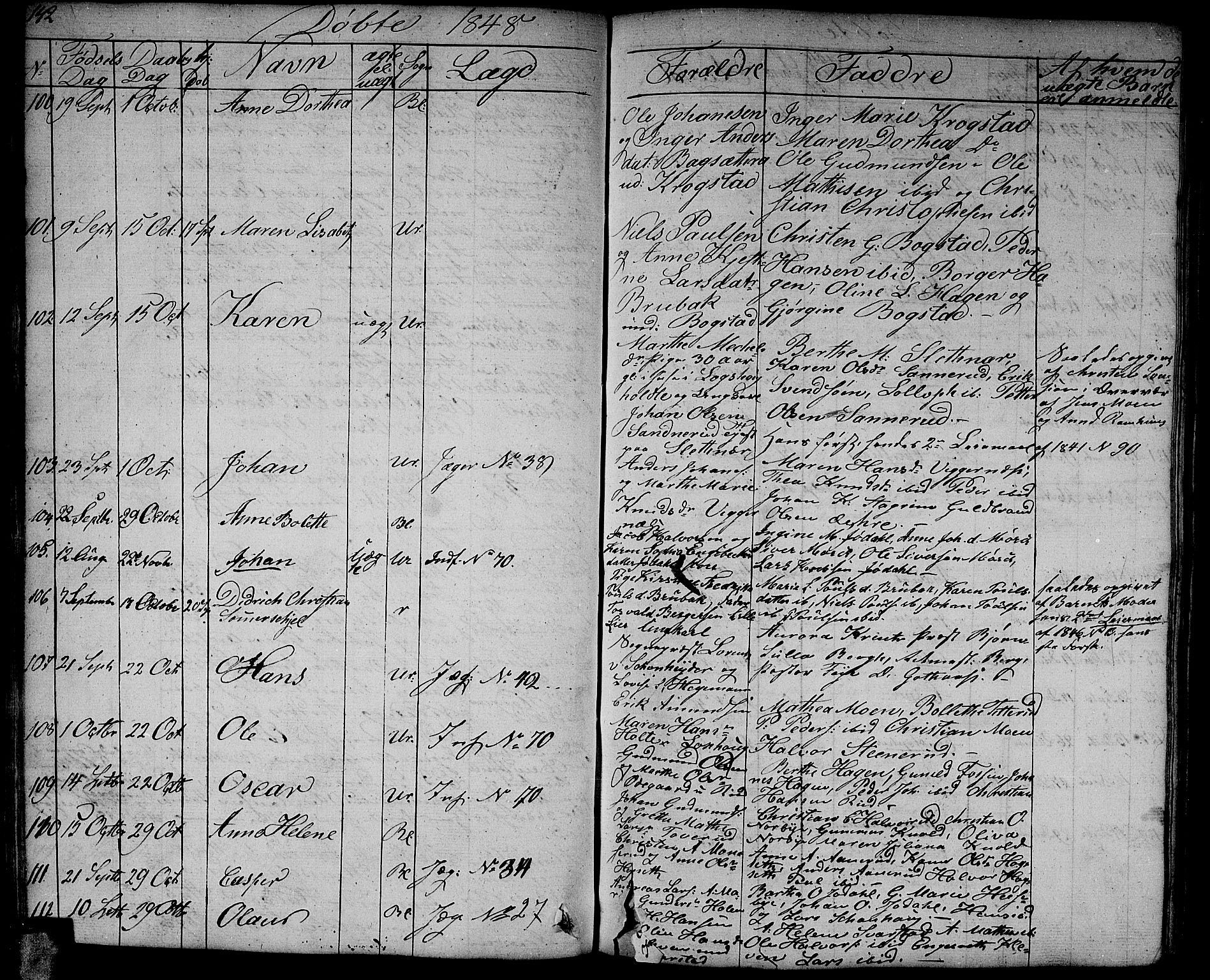 Aurskog prestekontor Kirkebøker, AV/SAO-A-10304a/G/Ga/L0002: Parish register (copy) no. I 2, 1829-1857, p. 142