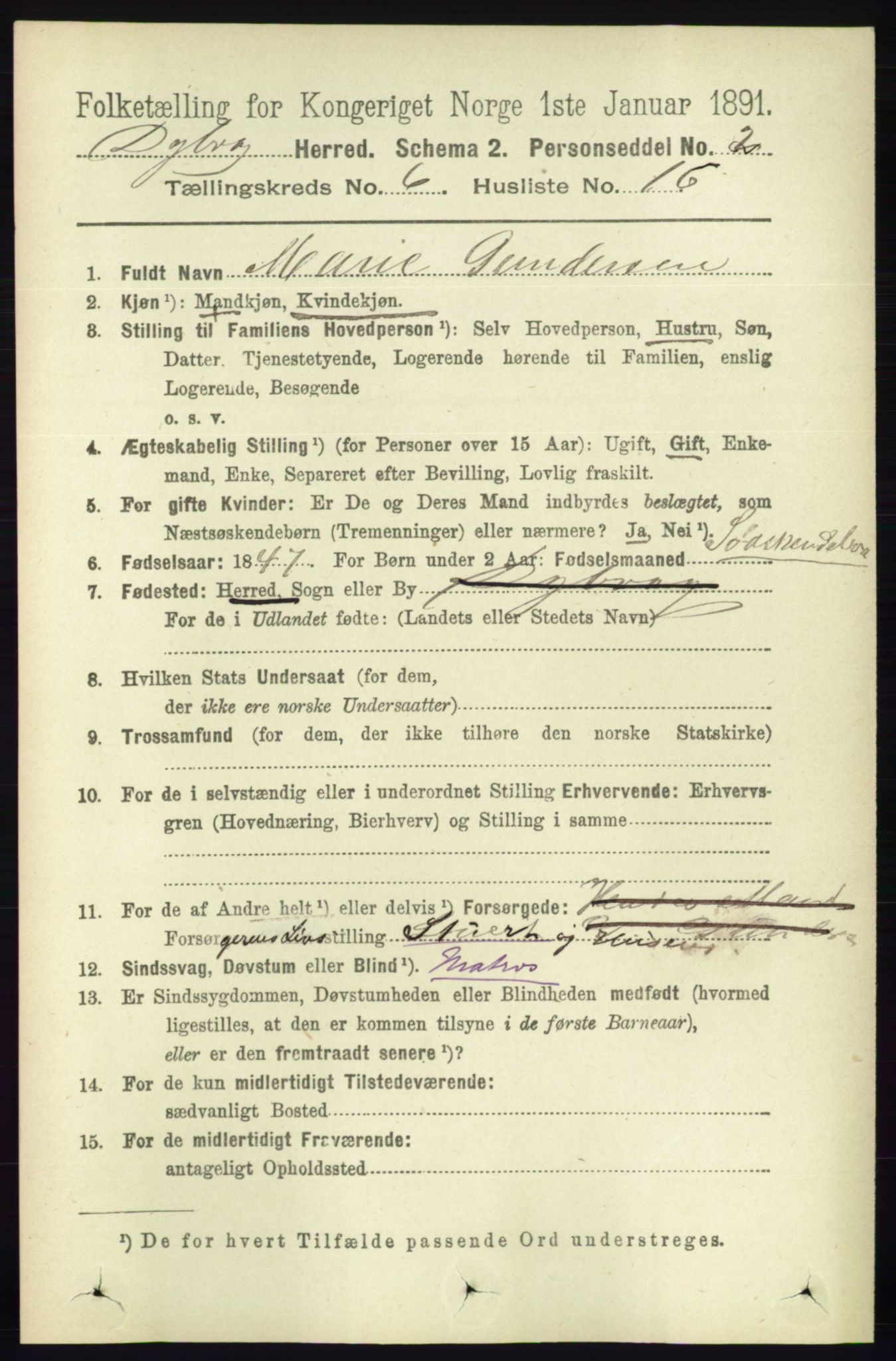 RA, 1891 census for 0915 Dypvåg, 1891, p. 1869