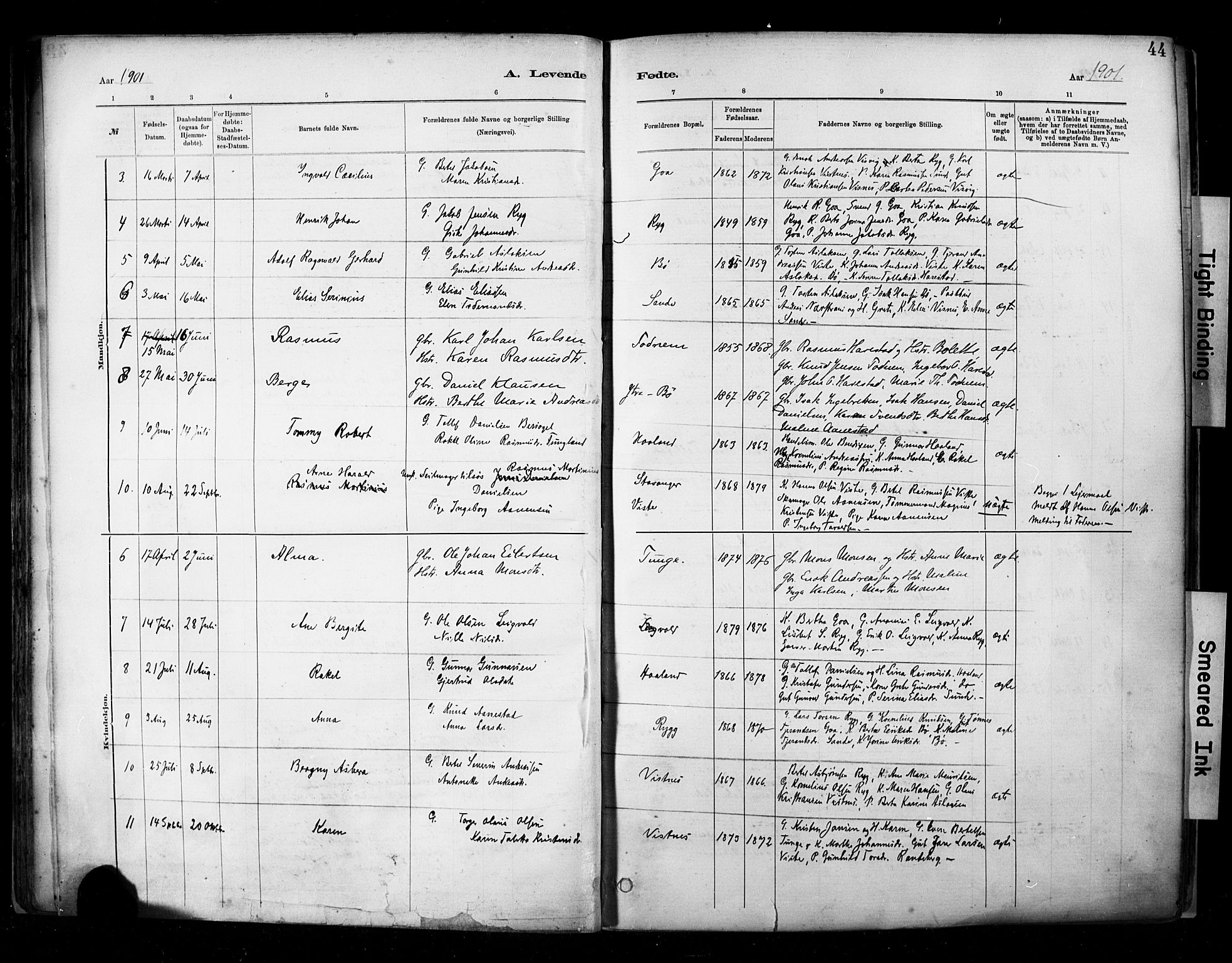 Hetland sokneprestkontor, SAST/A-101826/30/30BA/L0009: Parish register (official) no. A 9, 1882-1918, p. 44