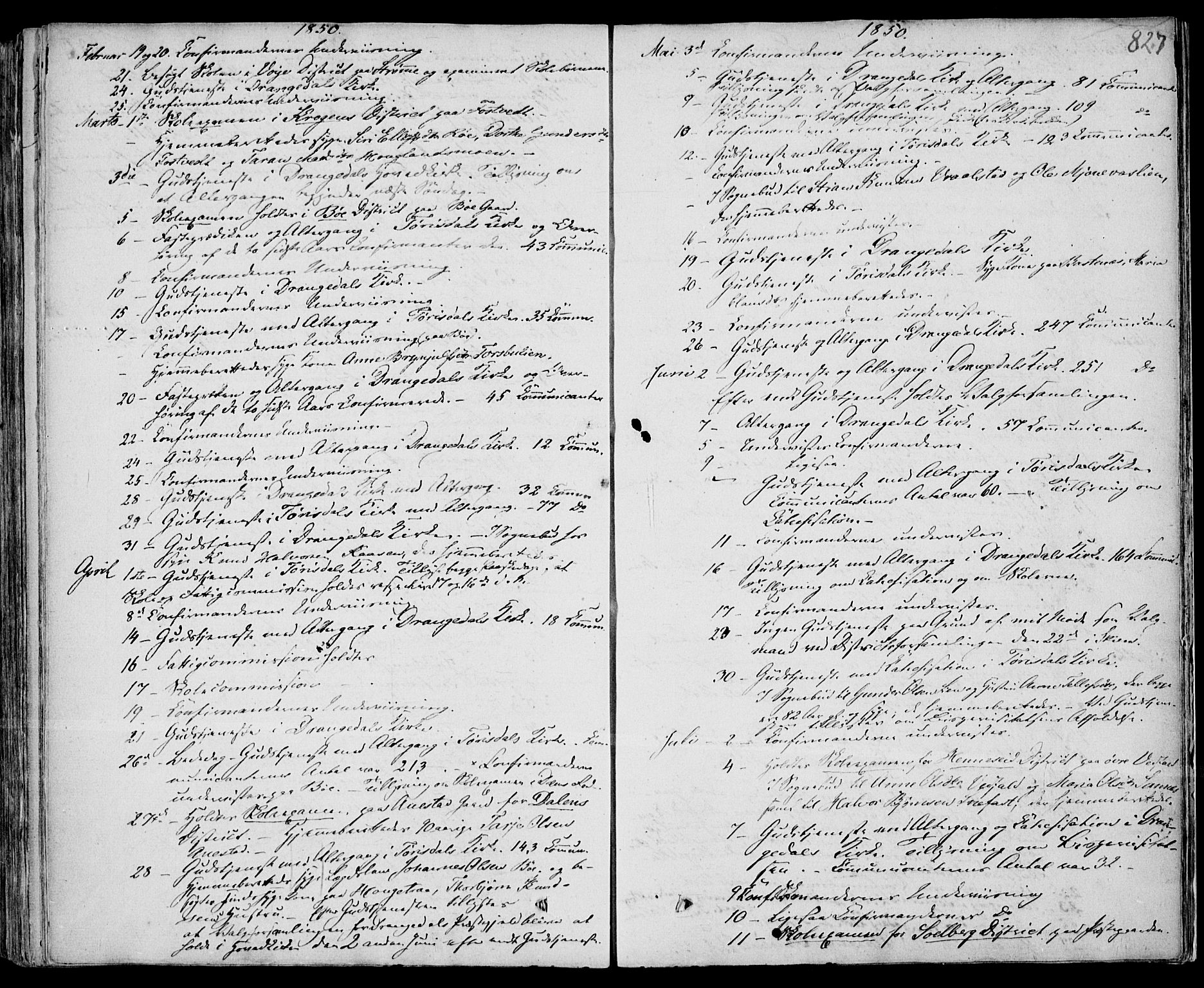 Drangedal kirkebøker, SAKO/A-258/F/Fa/L0007b: Parish register (official) no. 7b, 1837-1856, p. 827