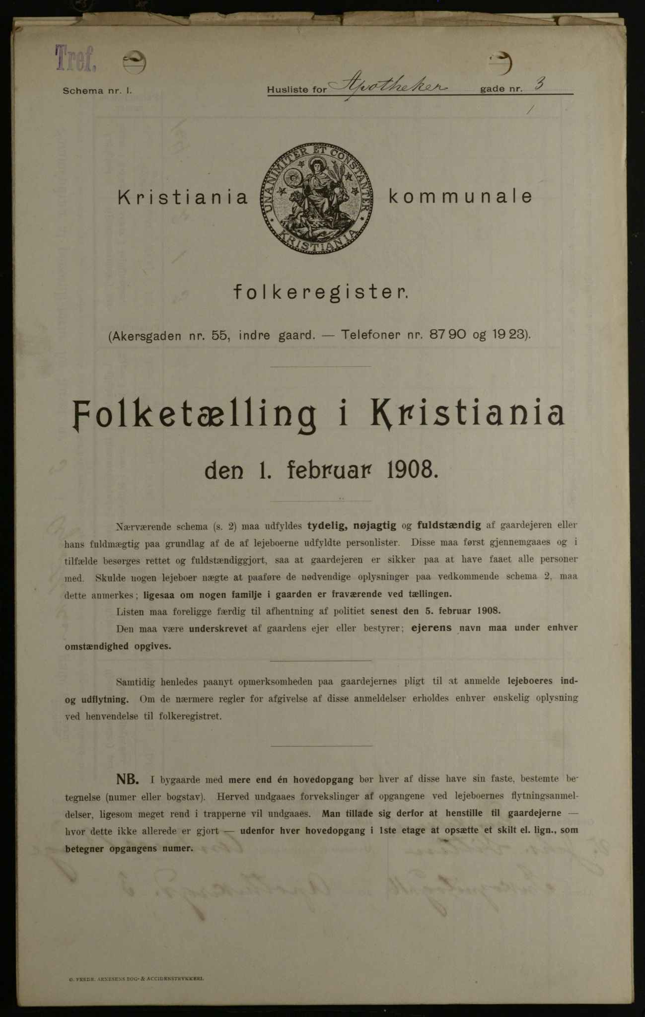 OBA, Municipal Census 1908 for Kristiania, 1908, p. 1574