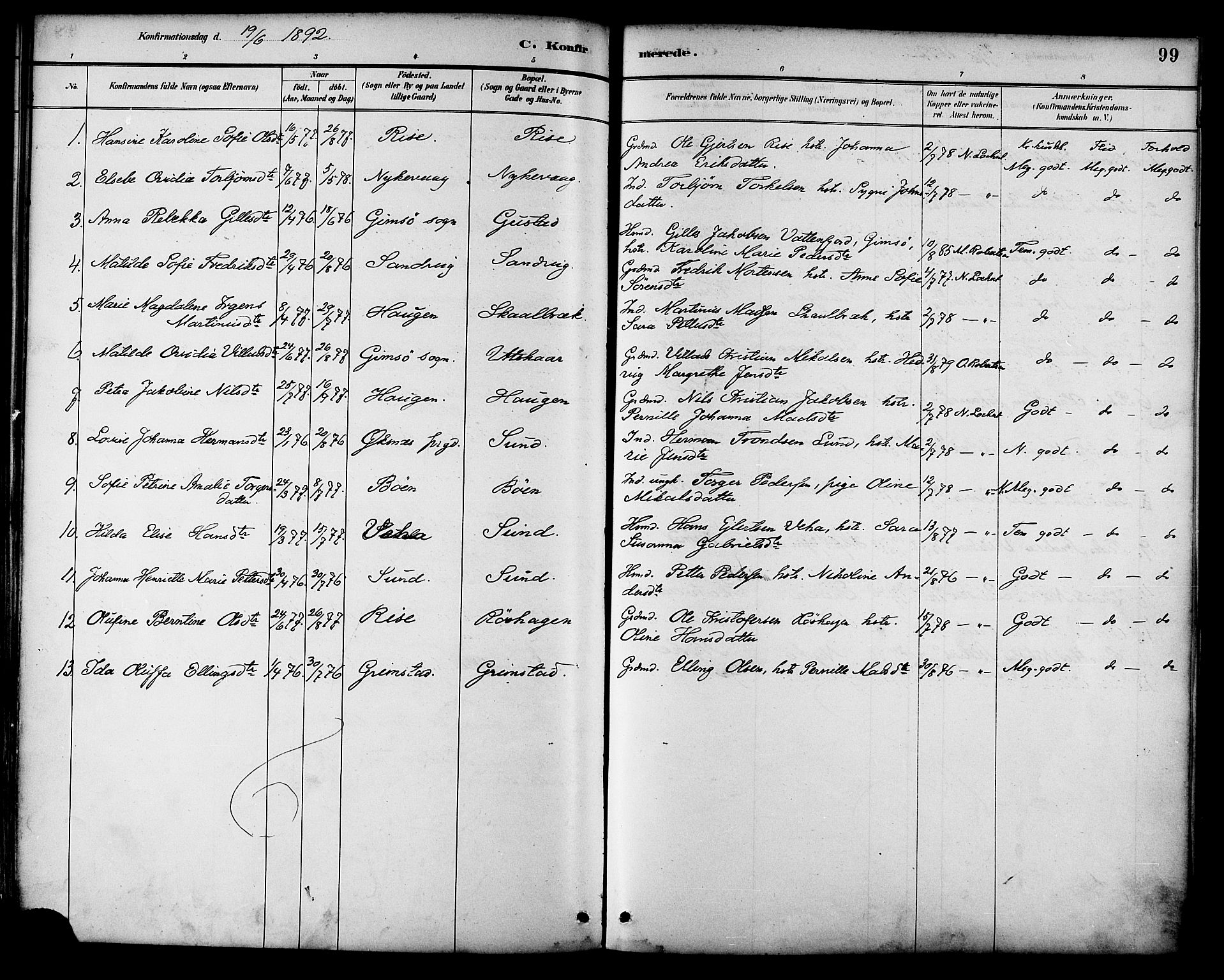 Ministerialprotokoller, klokkerbøker og fødselsregistre - Nordland, AV/SAT-A-1459/892/L1320: Parish register (official) no. 892A01, 1886-1901, p. 99