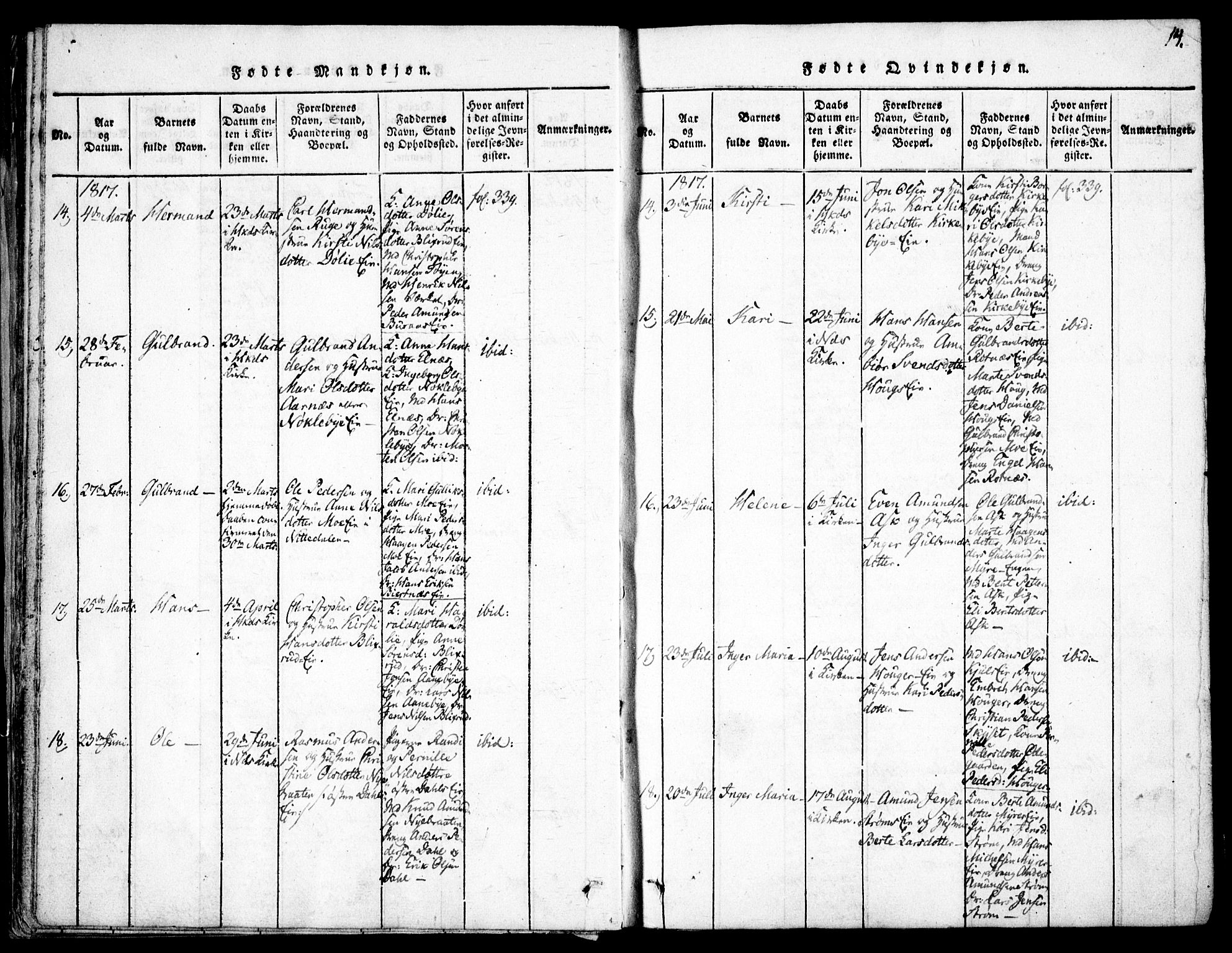 Nittedal prestekontor Kirkebøker, SAO/A-10365a/F/Fa/L0003: Parish register (official) no. I 3, 1814-1836, p. 14