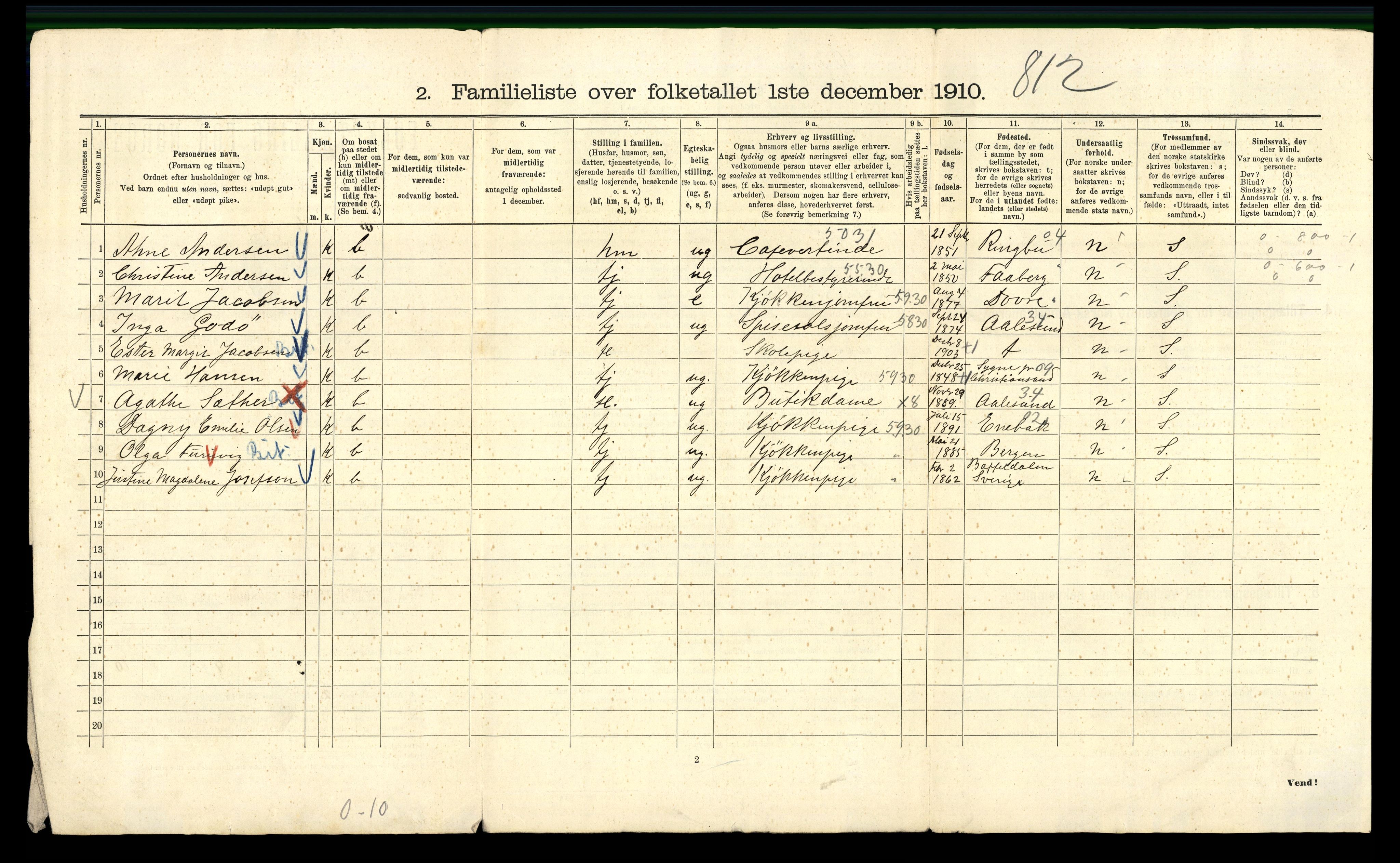 RA, 1910 census for Kristiania, 1910, p. 30296