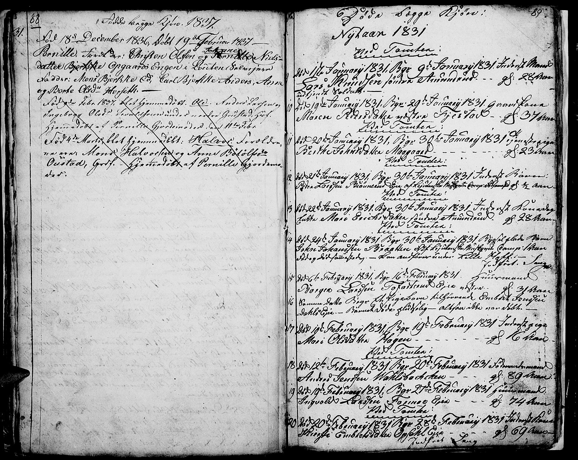 Romedal prestekontor, SAH/PREST-004/L/L0007: Parish register (copy) no. 7, 1831-1837, p. 88-89