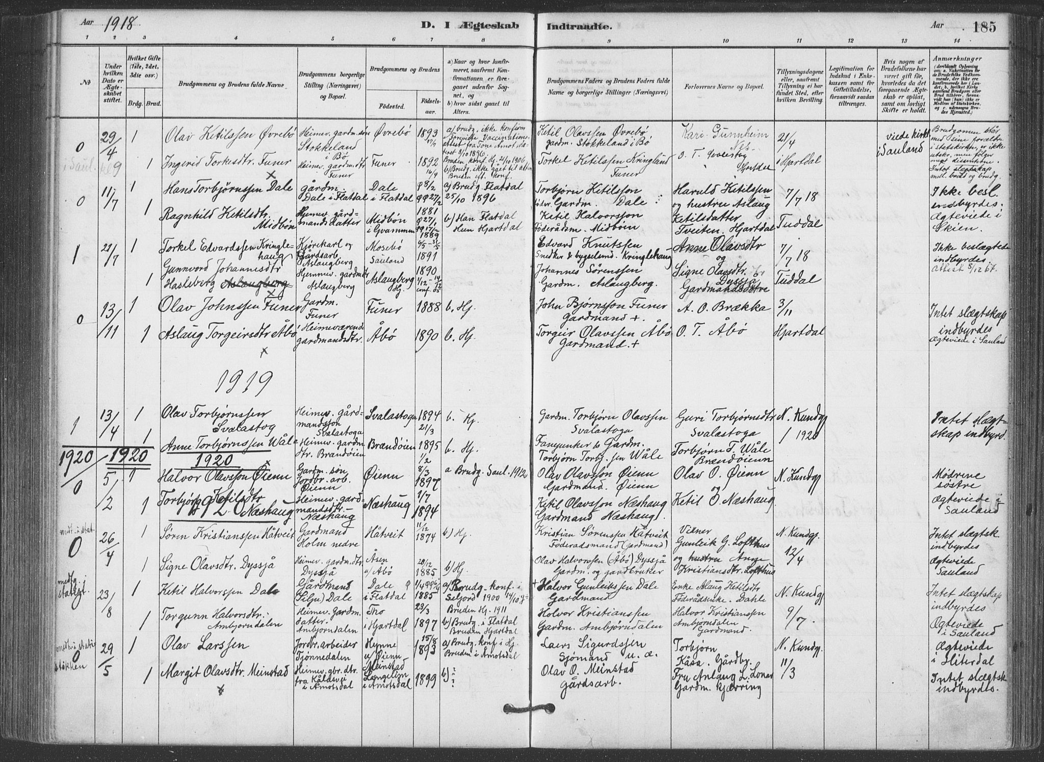 Hjartdal kirkebøker, SAKO/A-270/F/Fa/L0010: Parish register (official) no. I 10, 1880-1929, p. 185