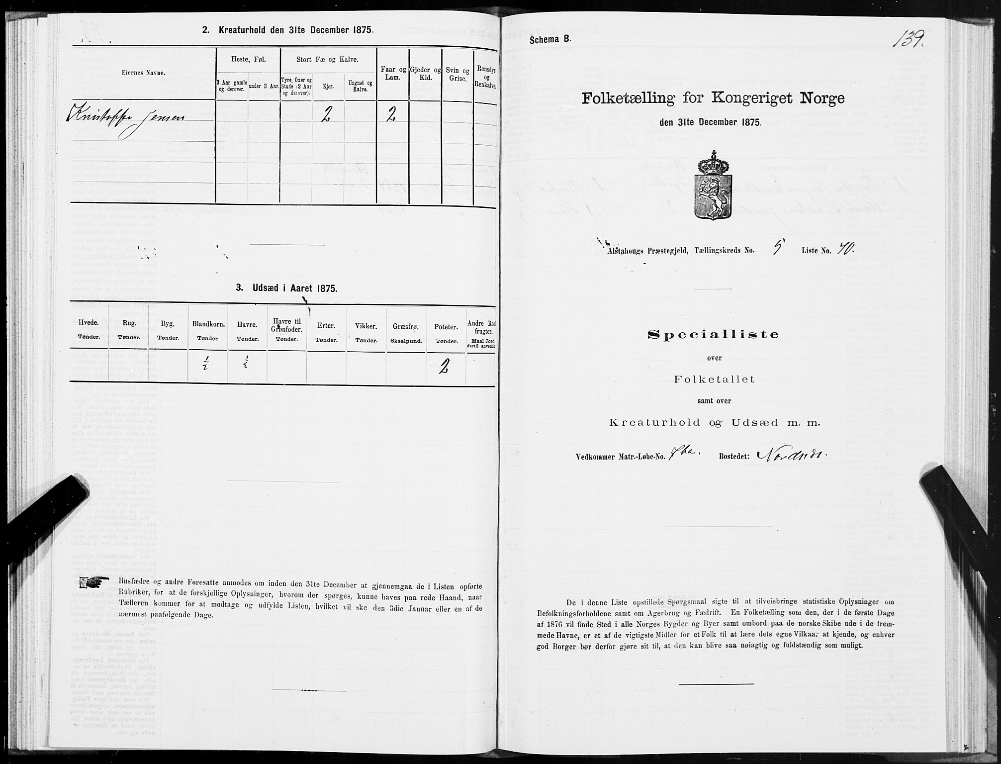 SAT, 1875 census for 1820P Alstahaug, 1875, p. 4139