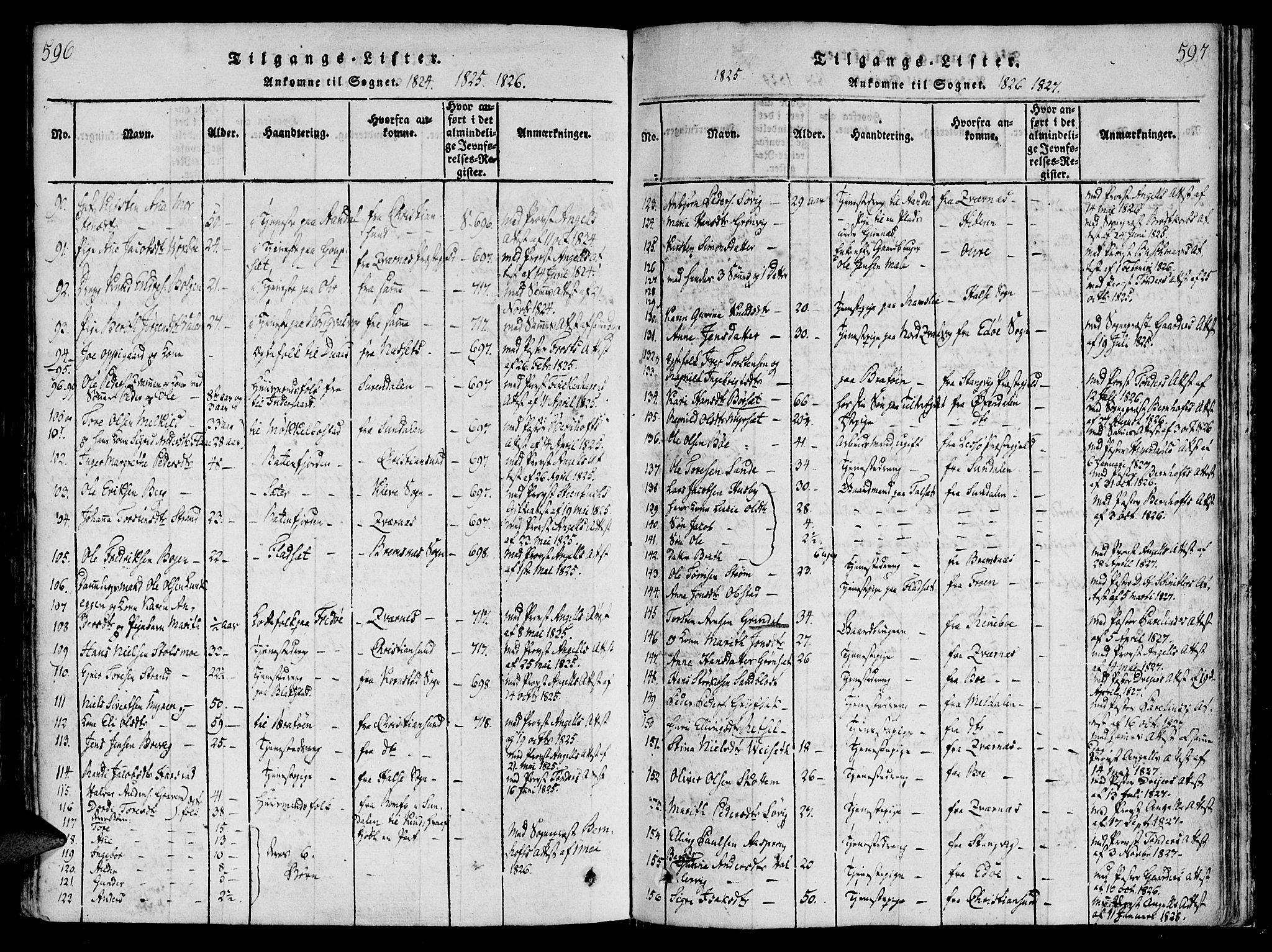 Ministerialprotokoller, klokkerbøker og fødselsregistre - Møre og Romsdal, AV/SAT-A-1454/586/L0982: Parish register (official) no. 586A08, 1819-1829, p. 596-597